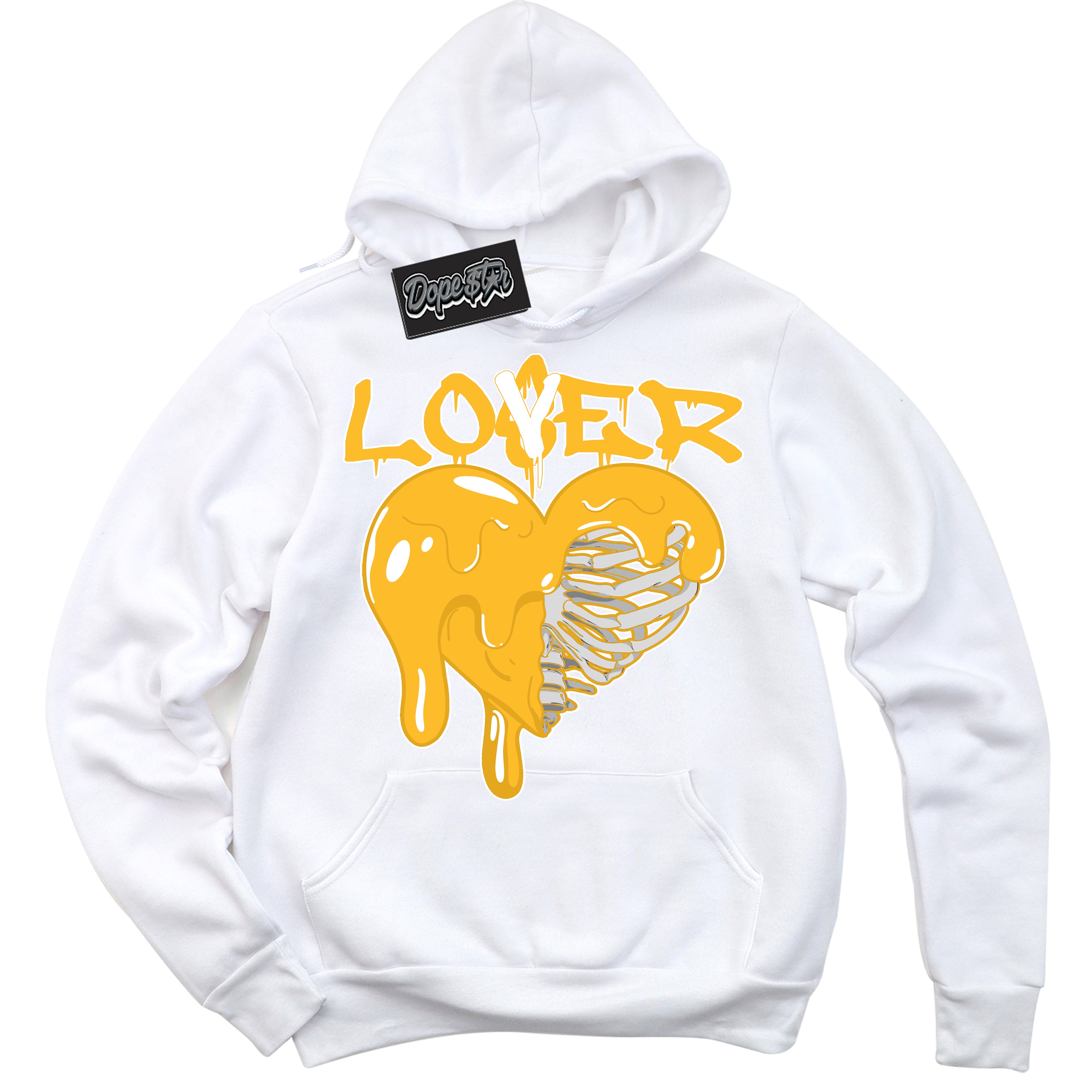 Cool White Hoodie with “ Lover Loser '' design that Perfectly Matches  White University Gold Sneakers.