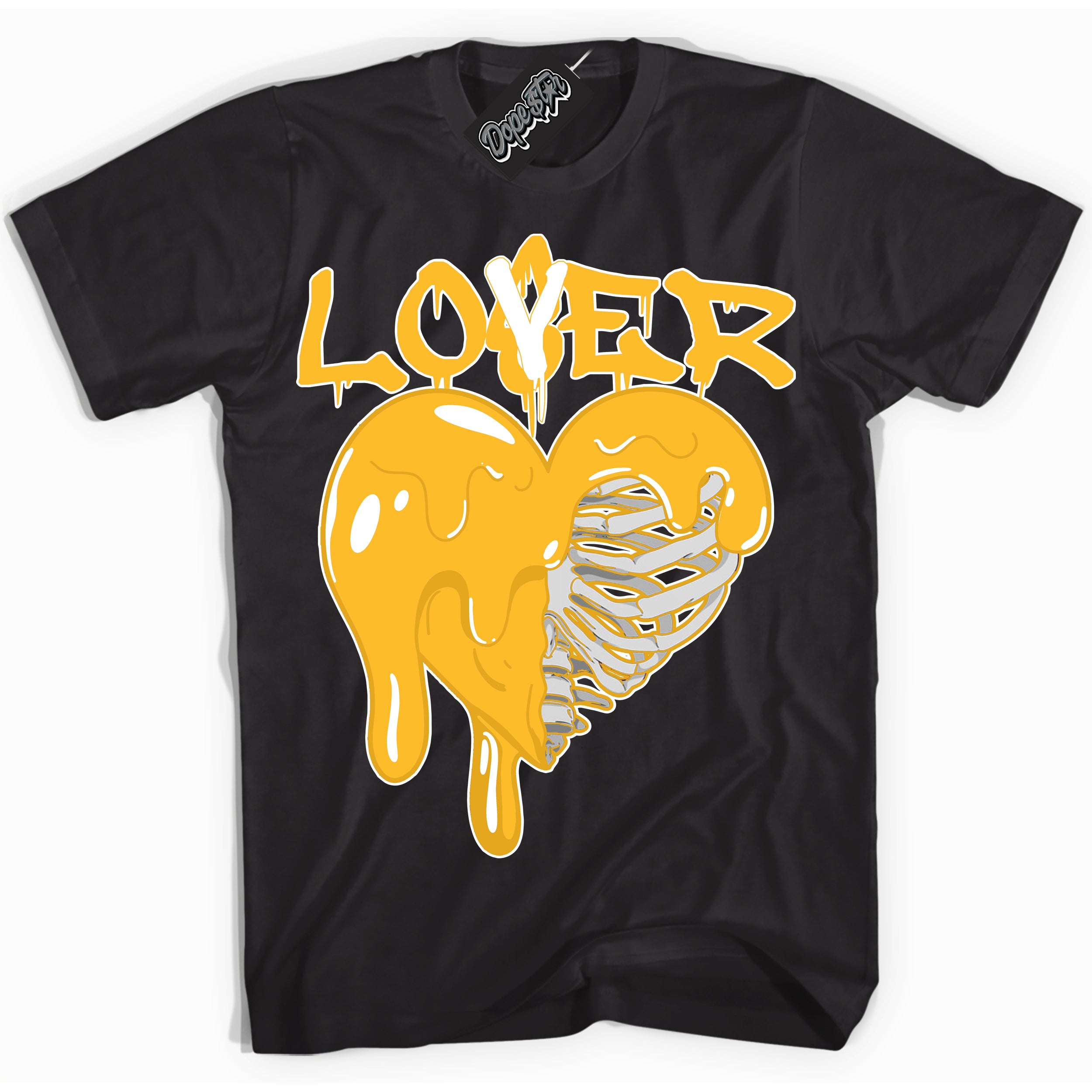 Cool Black Shirt with “ Lover Loser ” design that perfectly matches White University Gold Sneakers.