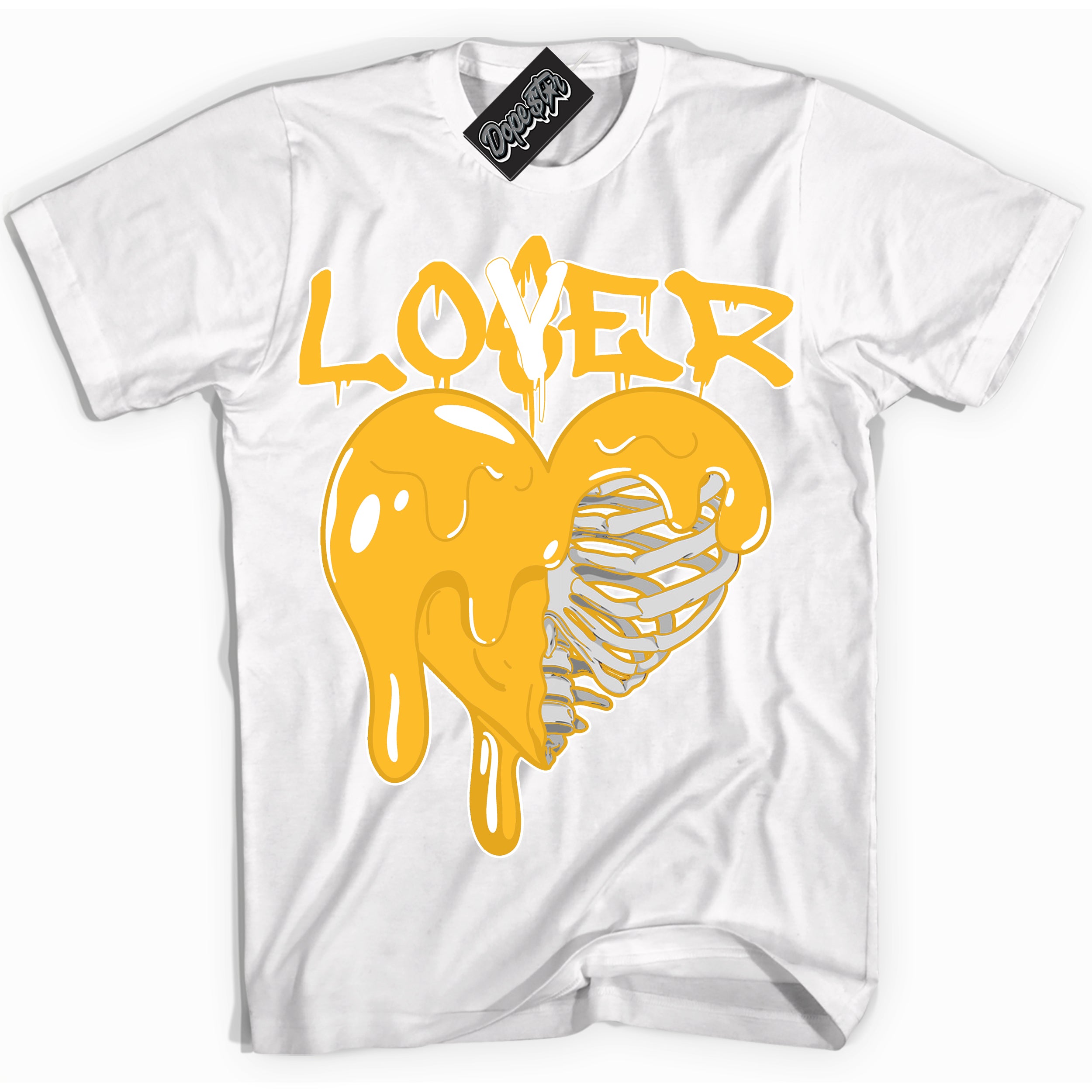 Cool White Shirt with “ Lover Loser ” design that perfectly matches White University Gold Sneakers.