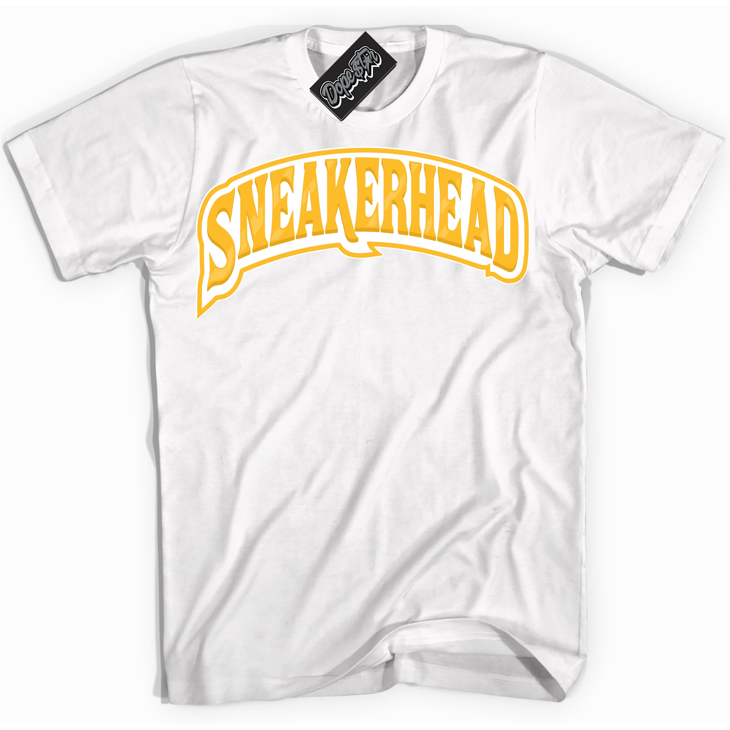 Cool White Shirt with “ Sneakerhead ” design that perfectly matches White University Gold Sneakers.