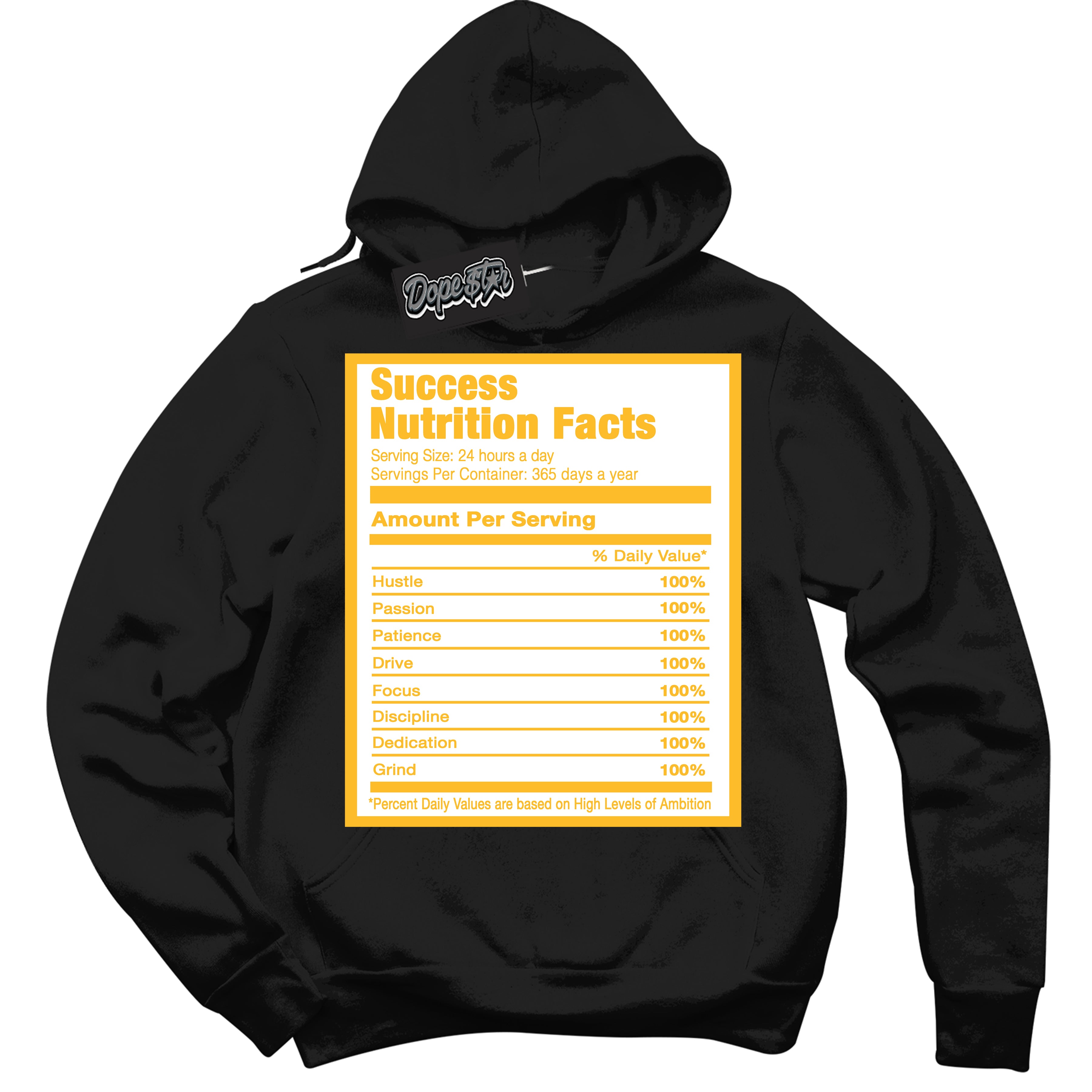 Cool Black Hoodie with “ Success Nutrition '' design that Perfectly Matches  White University Gold Sneakers.