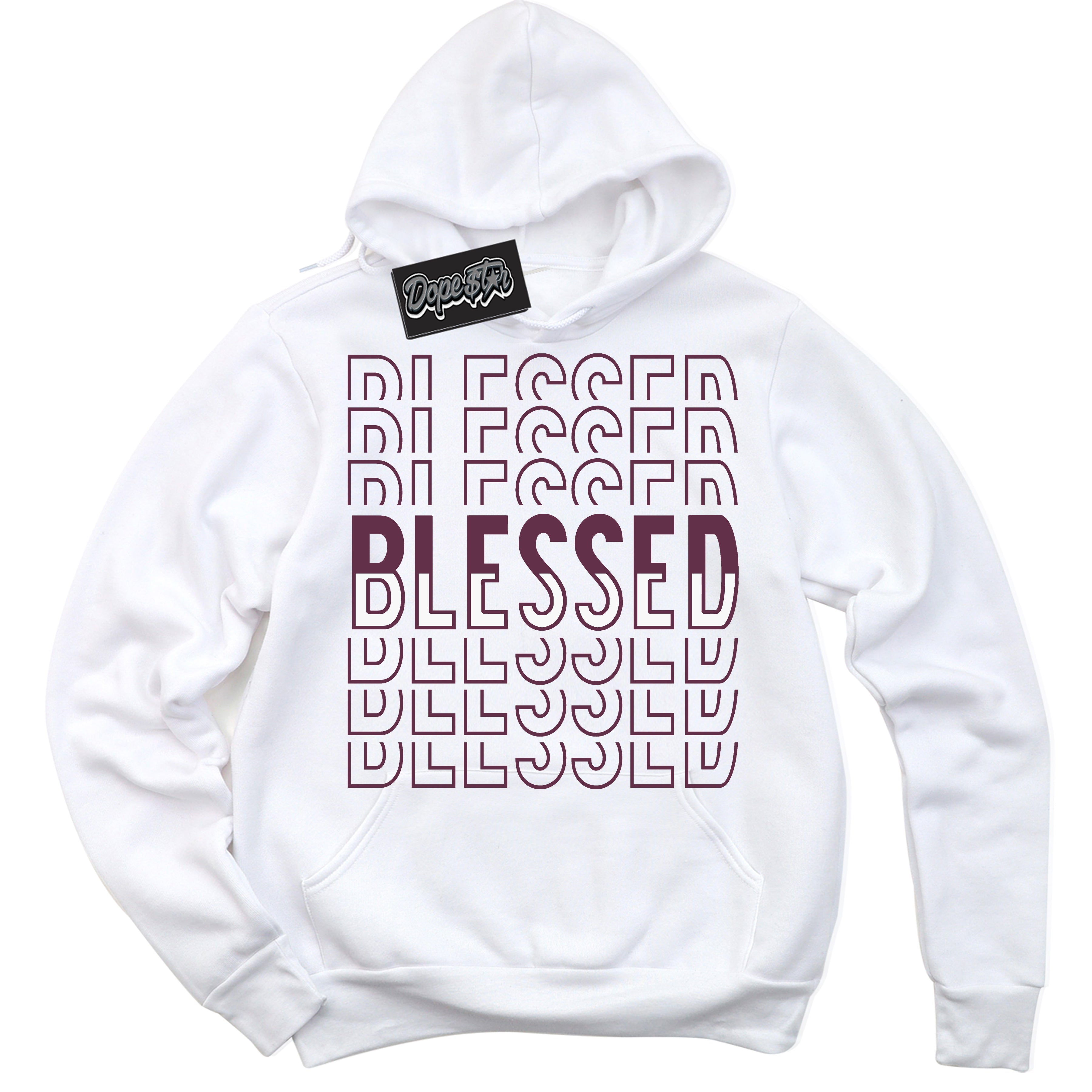 Cool White Hoodie with “Blessed Stacked” design that Perfectly Matches White Viotech Dunks.