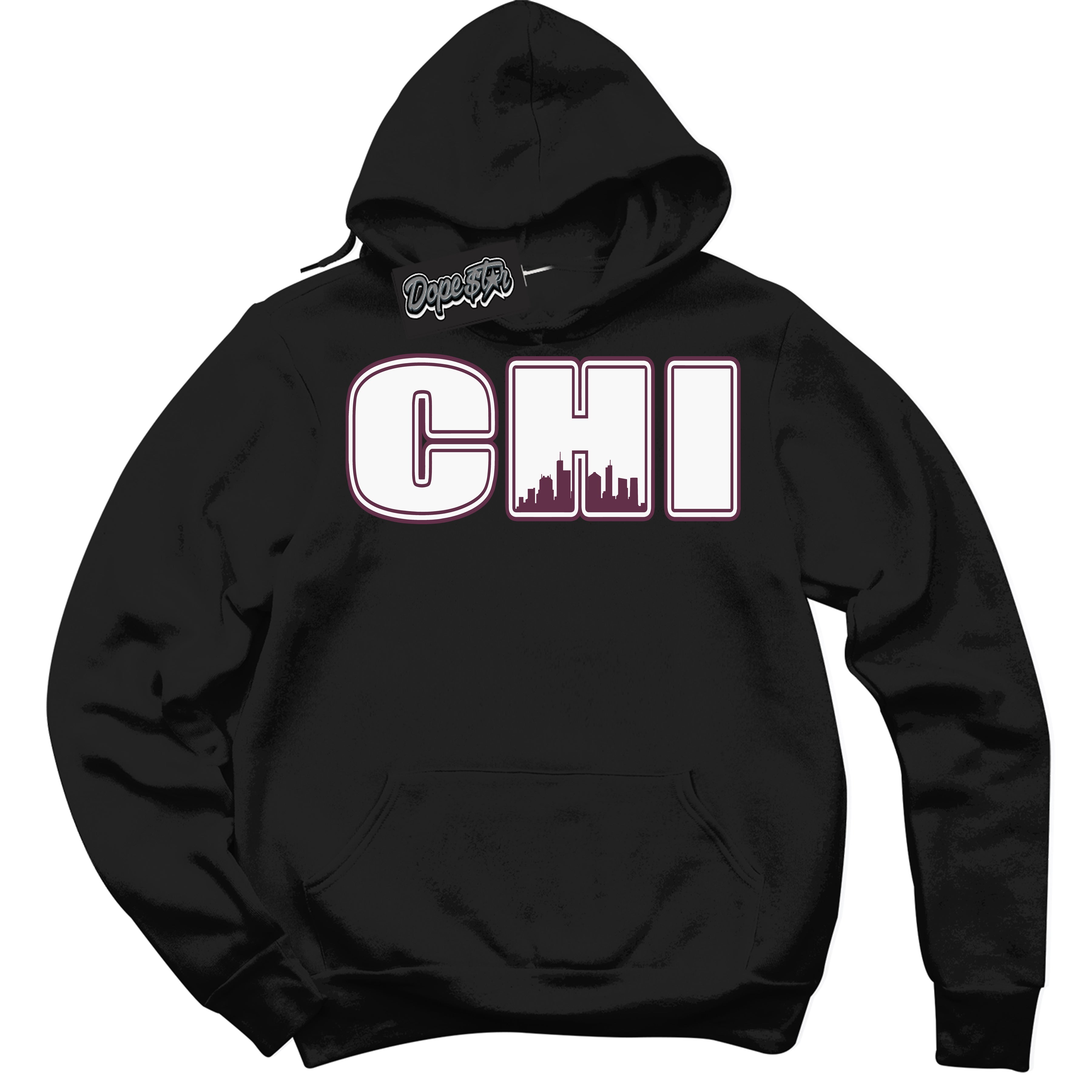 Cool Black Hoodie with “Chicago” design that Perfectly Matches White Viotech Dunks.