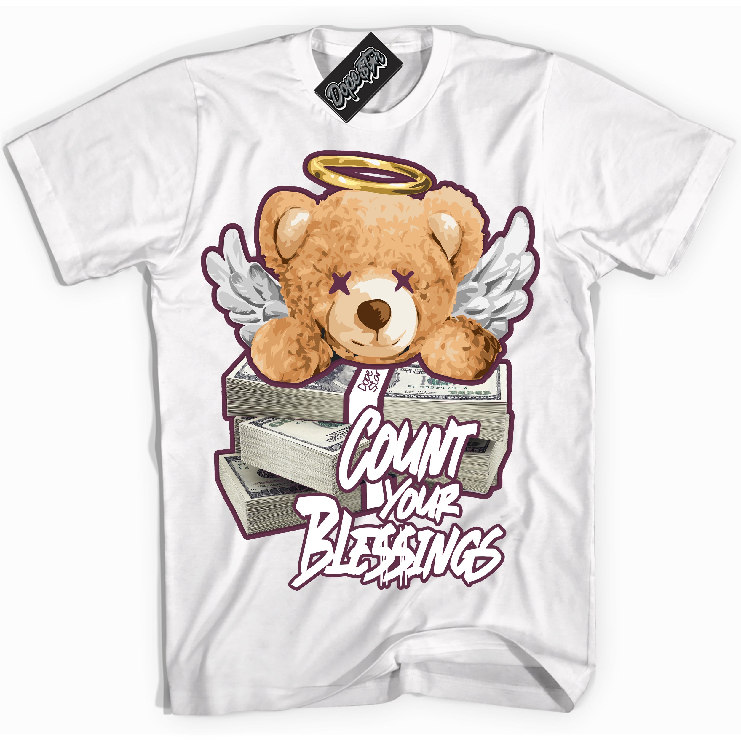 Cool White Shirt with “Count Your Blessings” design that perfectly matches White Viotech Dunks.