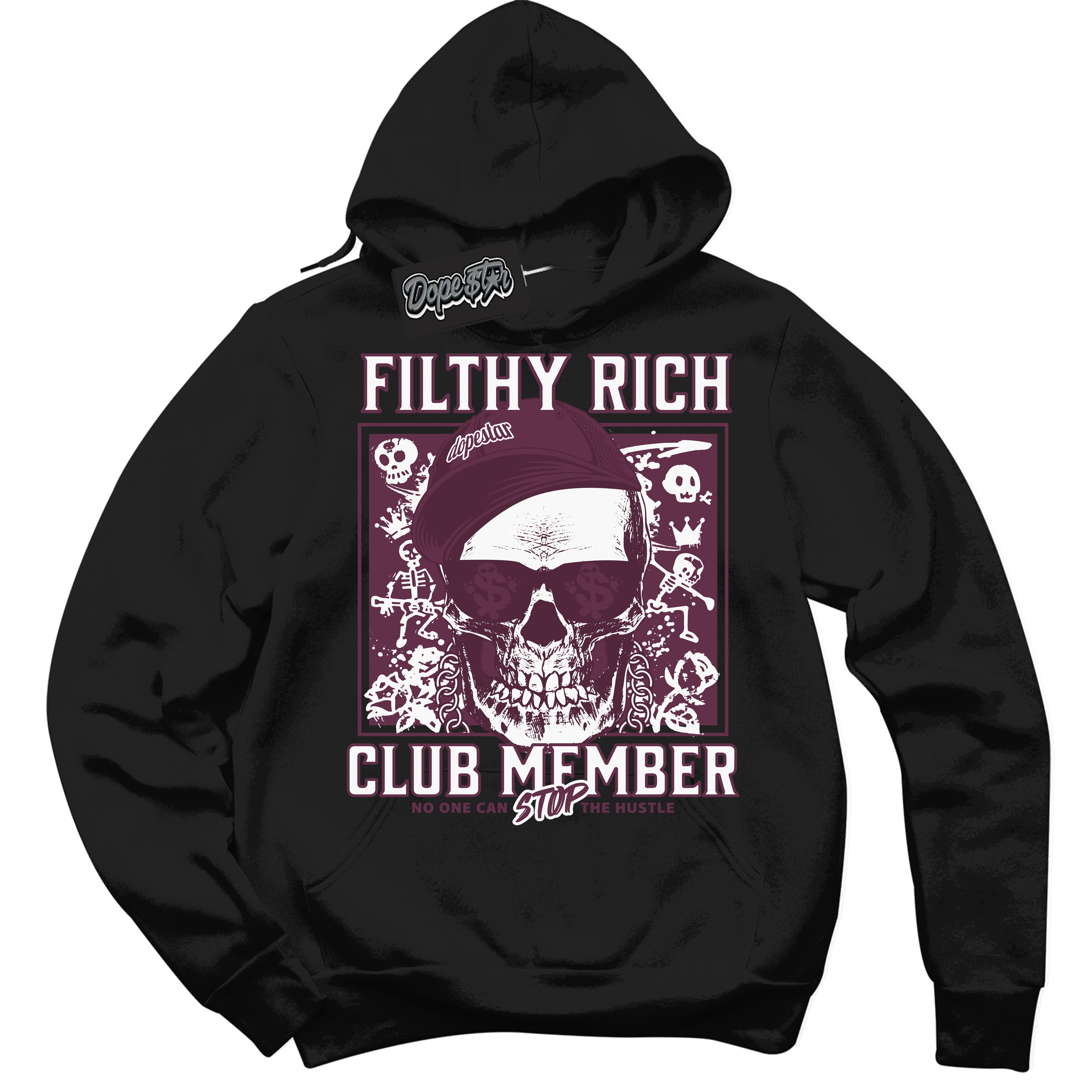 Cool Black Hoodie with “Filthy Rich” design that Perfectly Matches White Viotech Dunks.