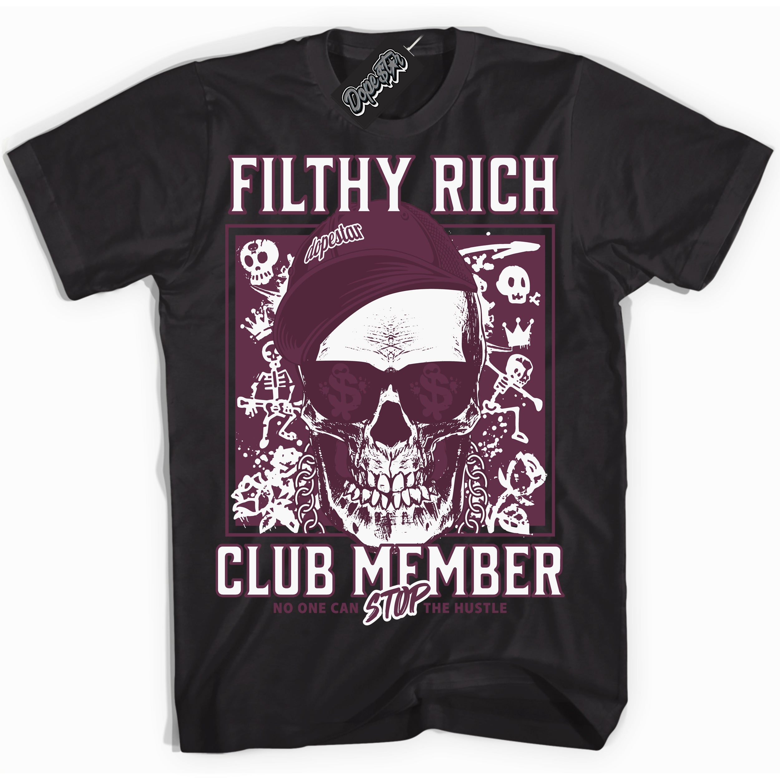 Cool Black Shirt with “Filthy Rich” design that perfectly matches White Viotech Dunks.