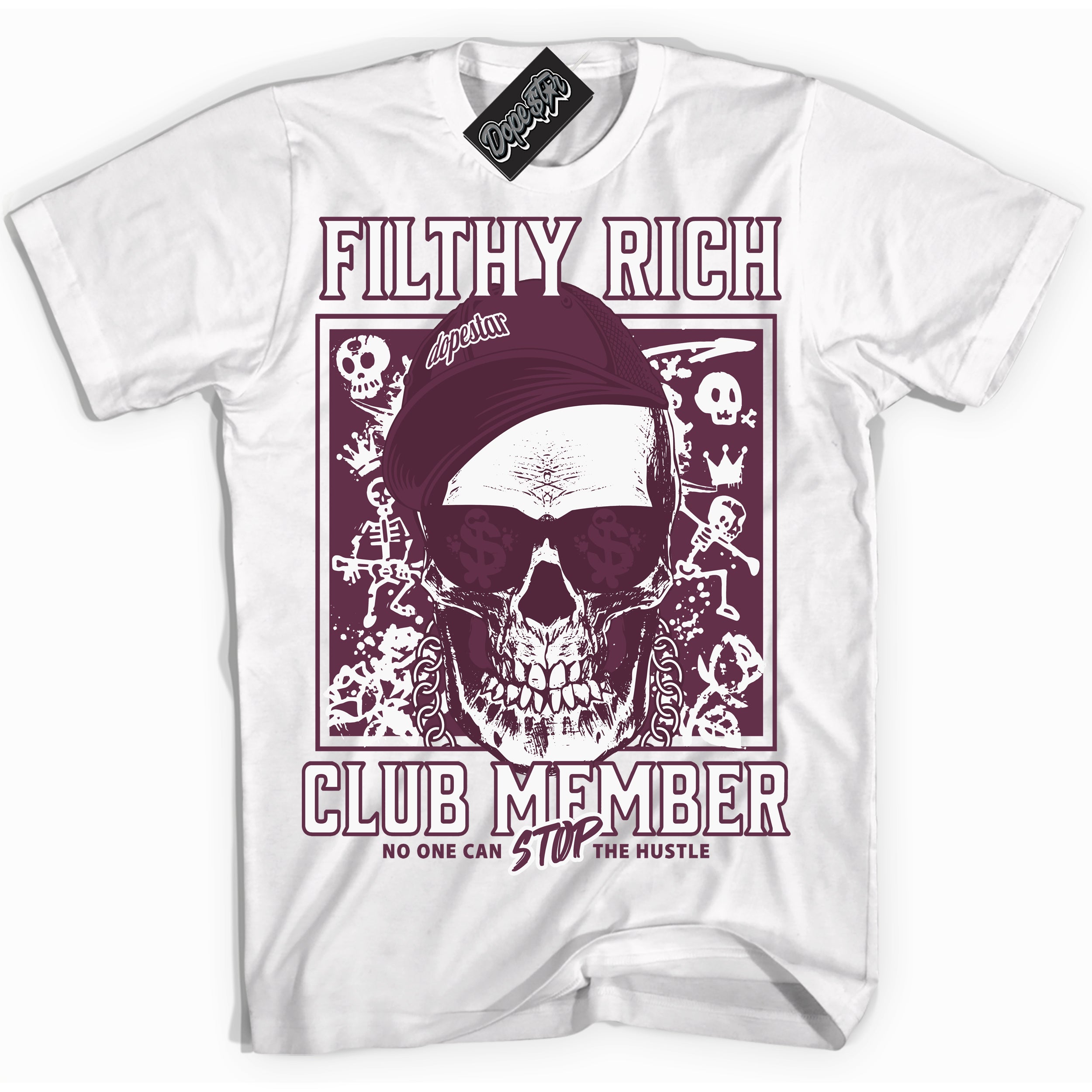 Cool White Shirt with “Filthy Rich” design that perfectly matches White Viotech Dunks.