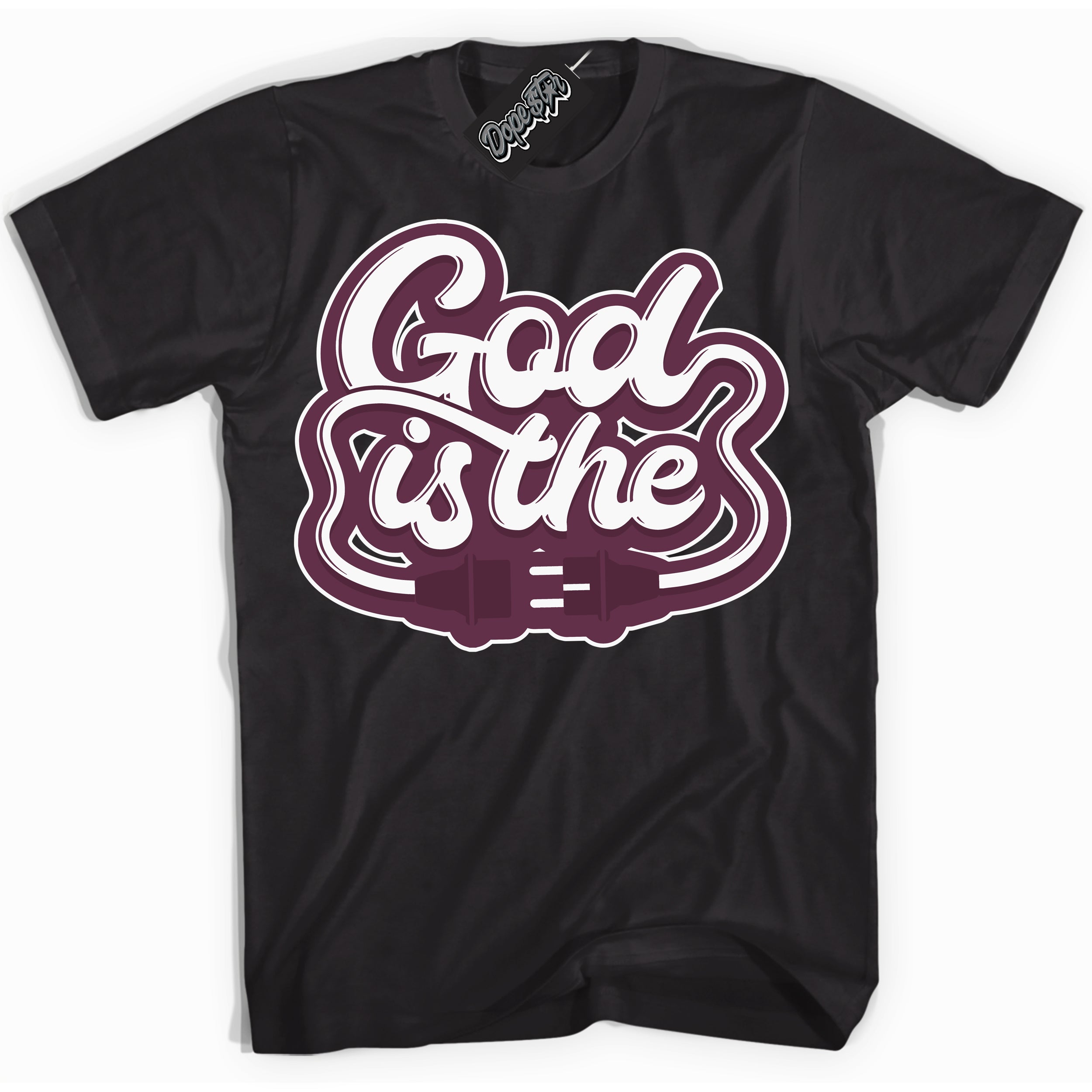 Cool Black Shirt with “God Is The” design that perfectly matches White Viotech Dunks.