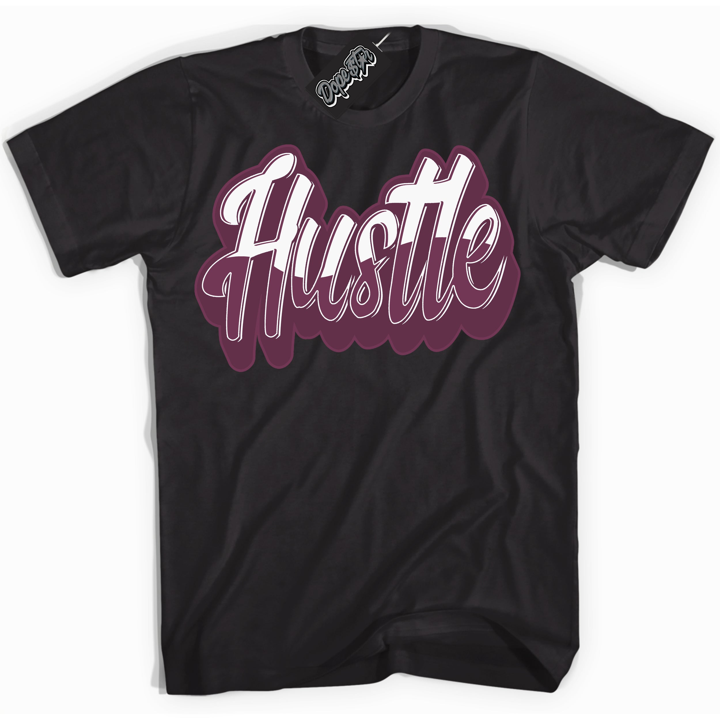 Cool Black Shirt with “Hustle” design that perfectly matches White Viotech Dunks.