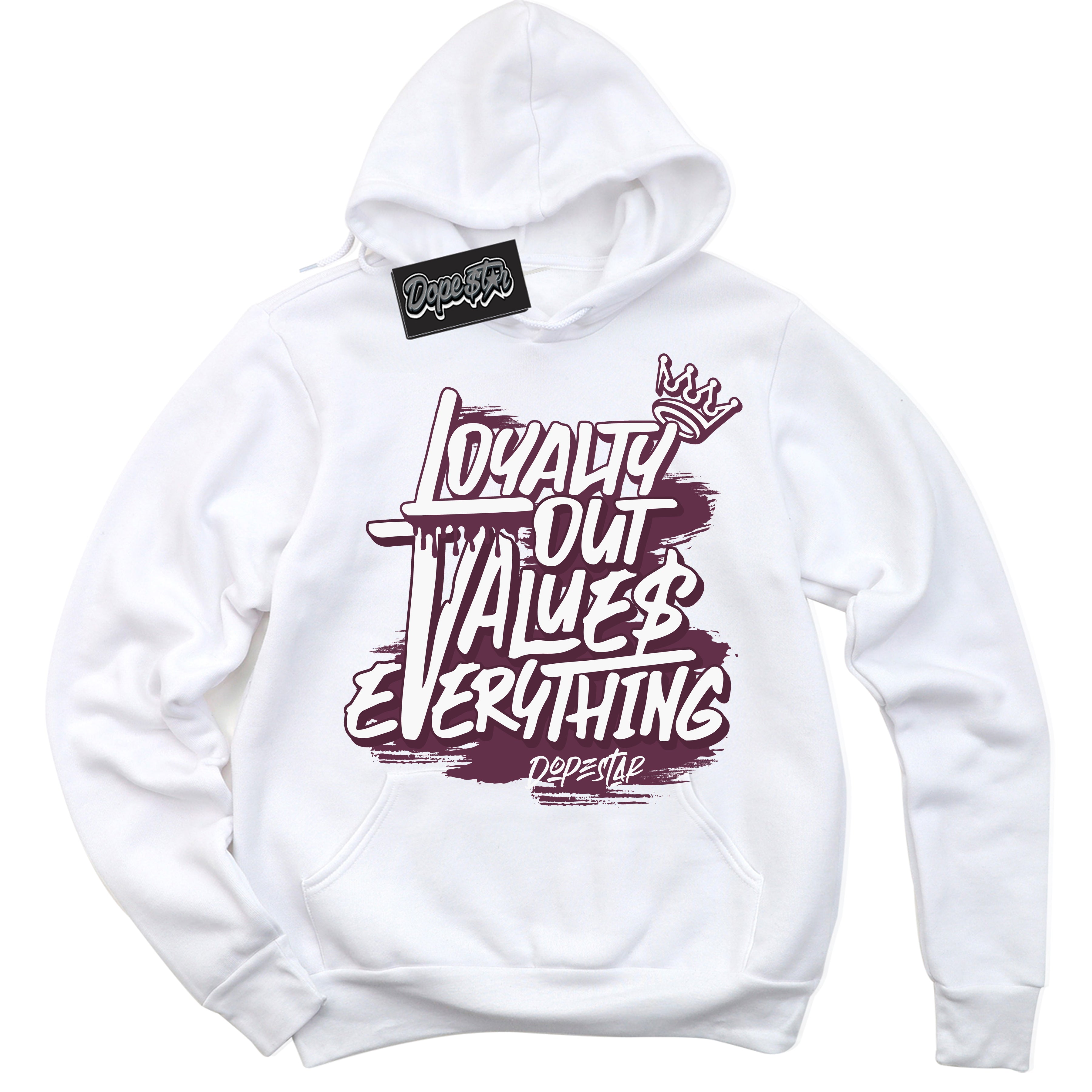 Cool White Hoodie with “Loyalty Out Values Everything” design that Perfectly Matches White Viotech Dunks.