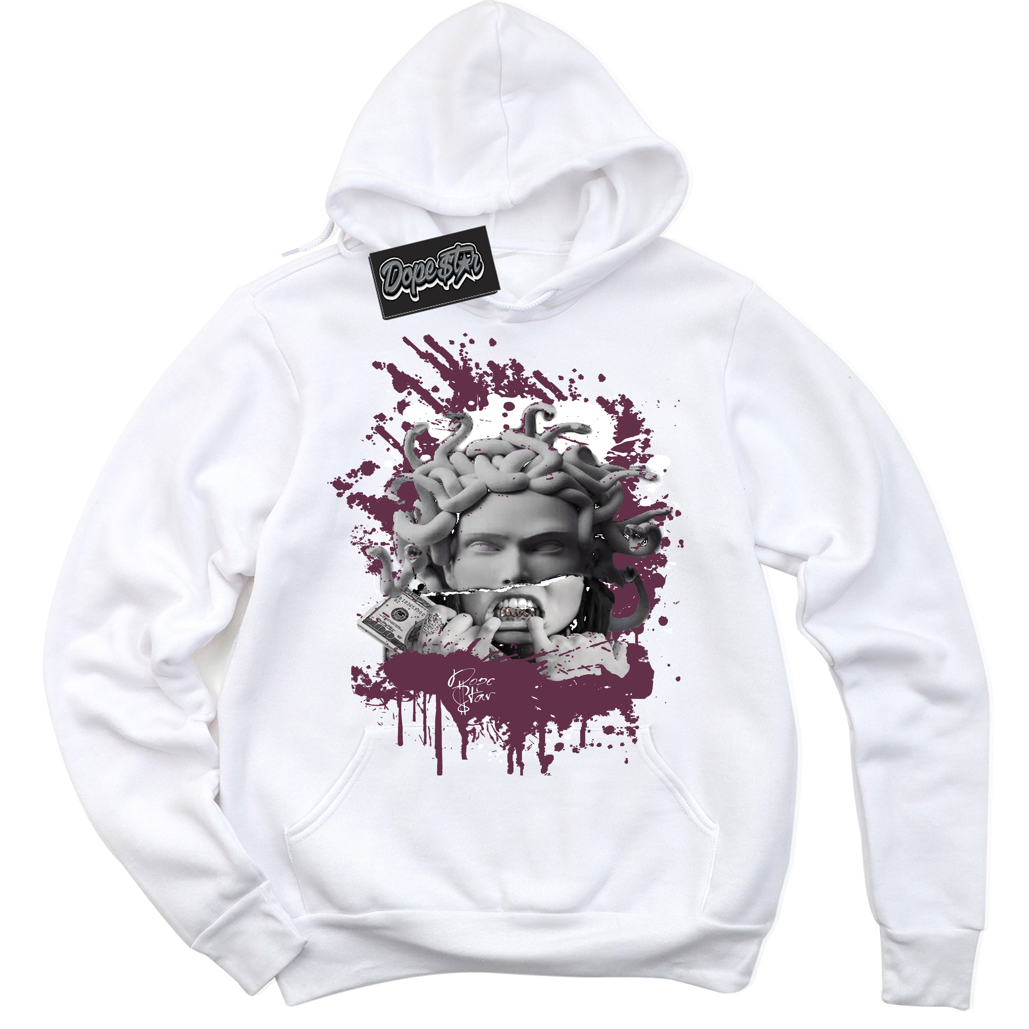 Cool White Hoodie with “Medusa” design that Perfectly Matches White Viotech Dunks.