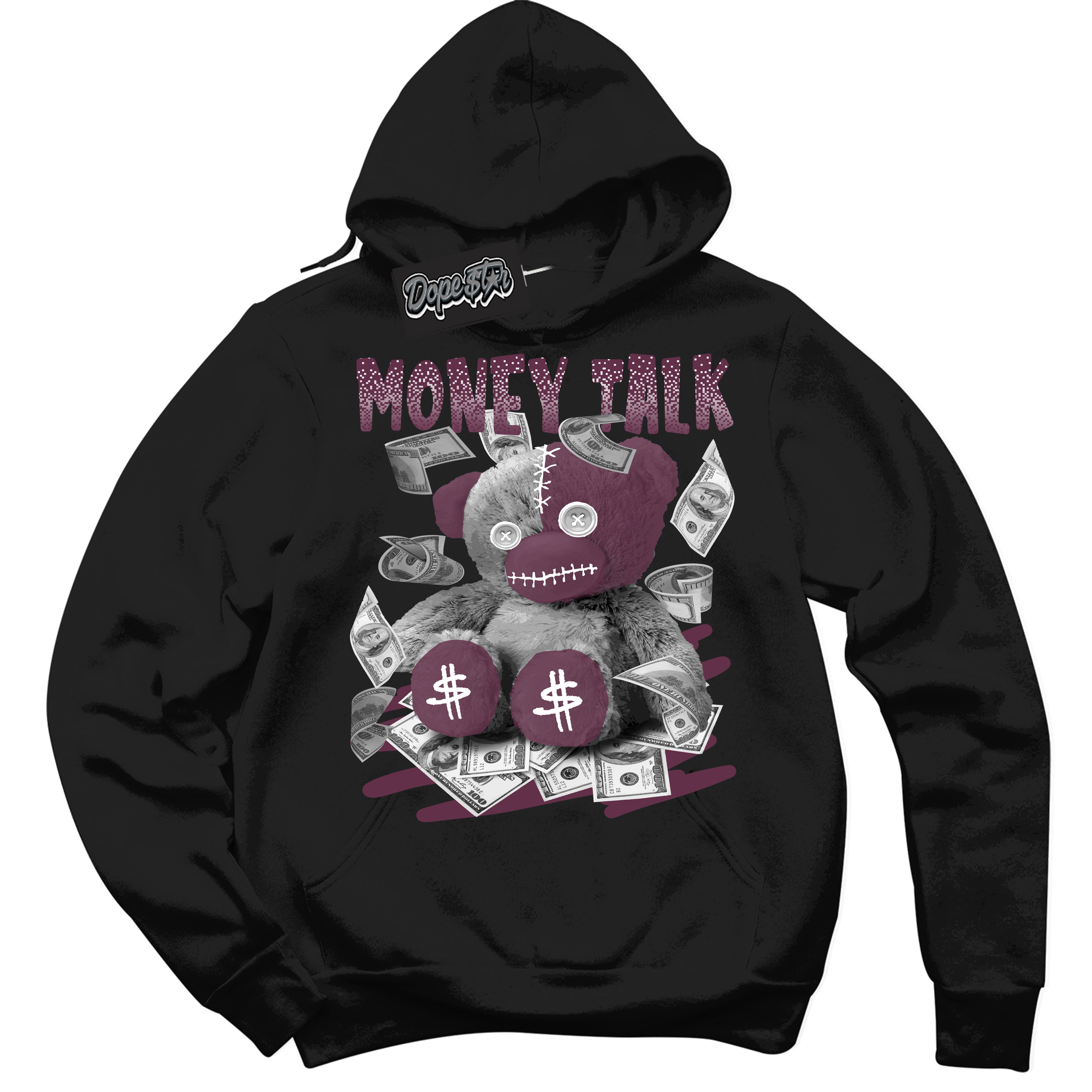 Cool Black Hoodie with “Money Talk Bear” design that Perfectly Matches White Viotech Dunks.