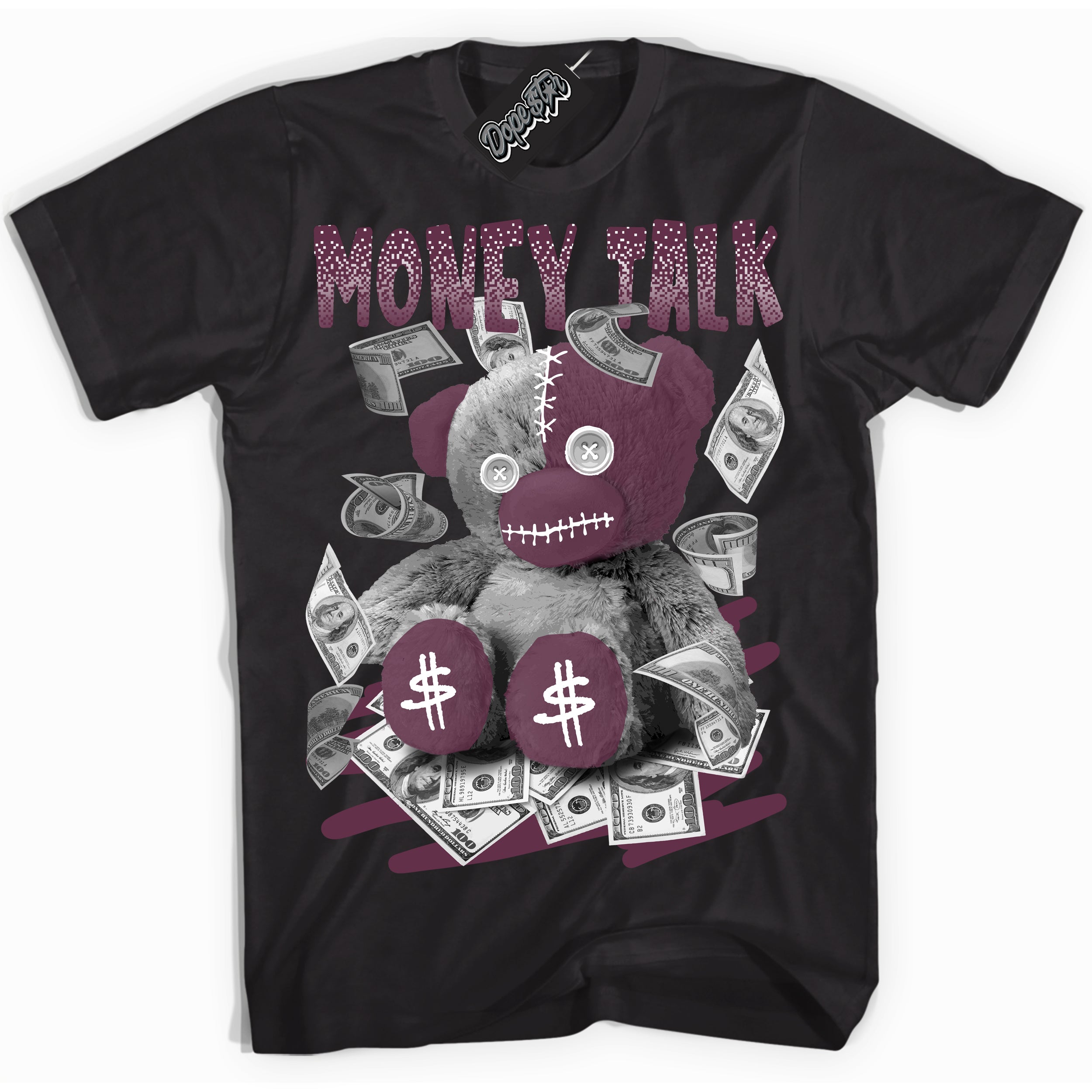 Cool Black Shirt with “Money Talk Bear” design that perfectly matches White Viotech Dunks.