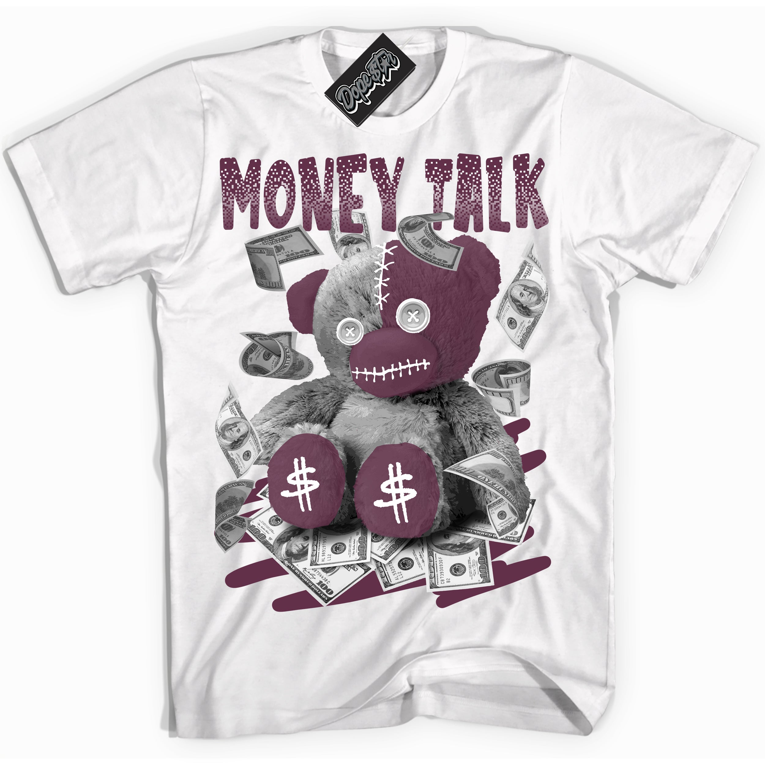 Cool White Shirt with “Money Talk Bear” design that perfectly matches White Viotech Dunks.