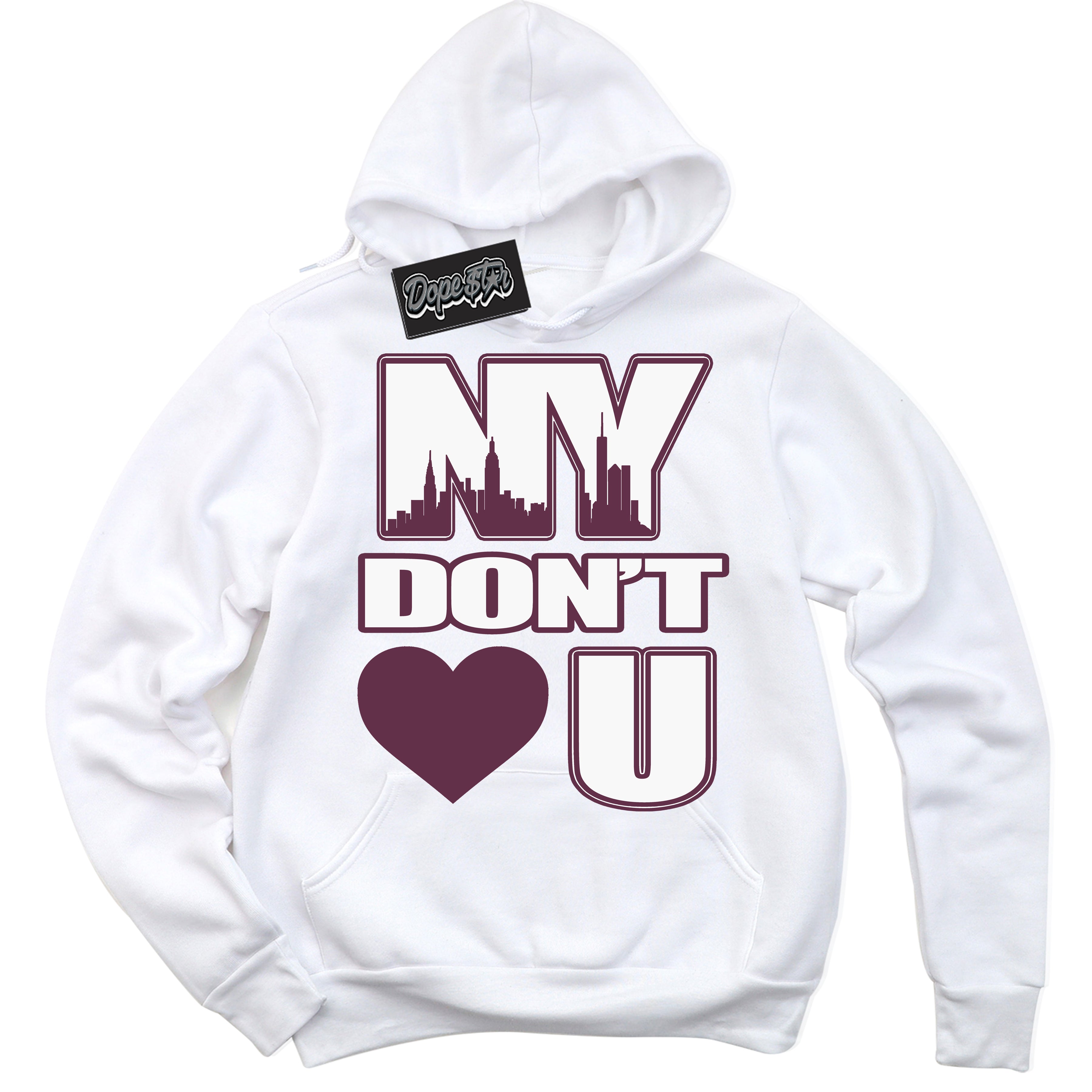 Cool White Hoodie with “NY Don't Love You” design that Perfectly Matches White Viotech Dunks.