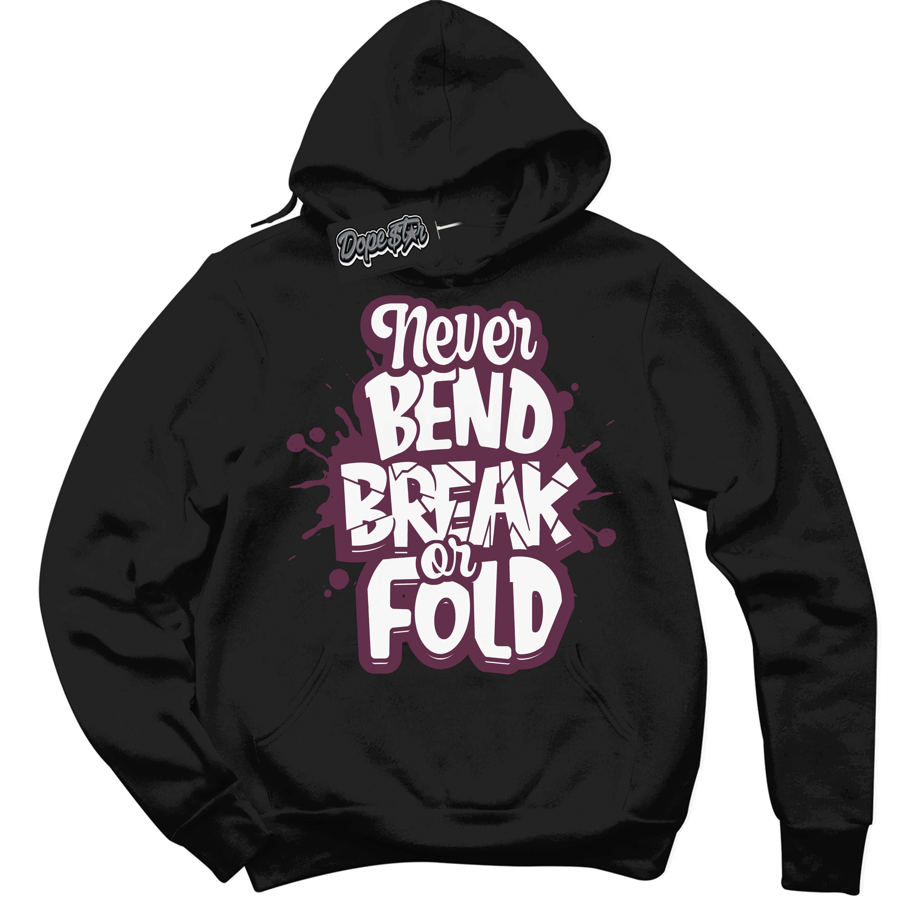 Cool Black Hoodie with “Never Bend Break Or Fold” design that Perfectly Matches White Viotech Dunks.