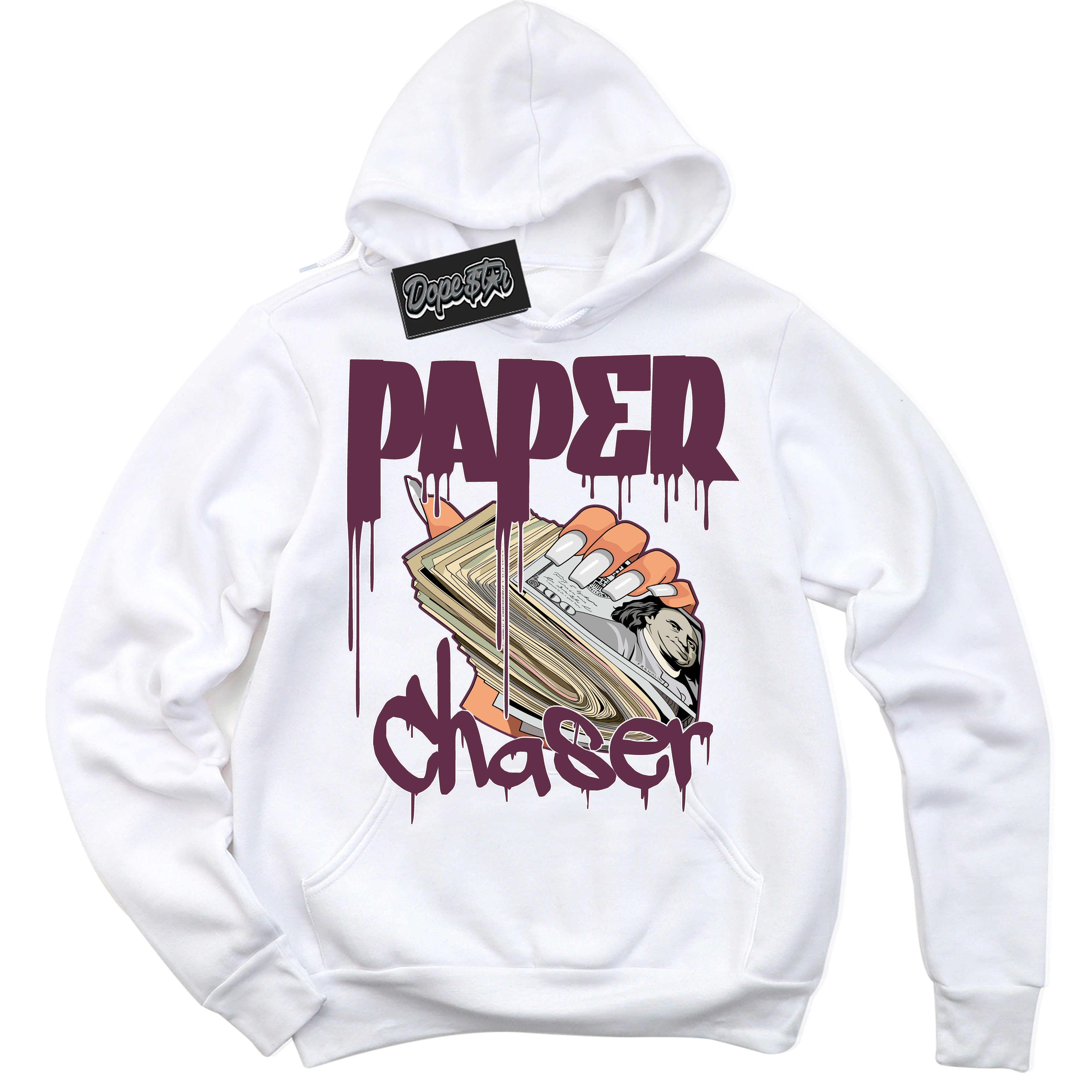 Cool White Hoodie with “Paper Chaser” design that Perfectly Matches White Viotech Dunks.