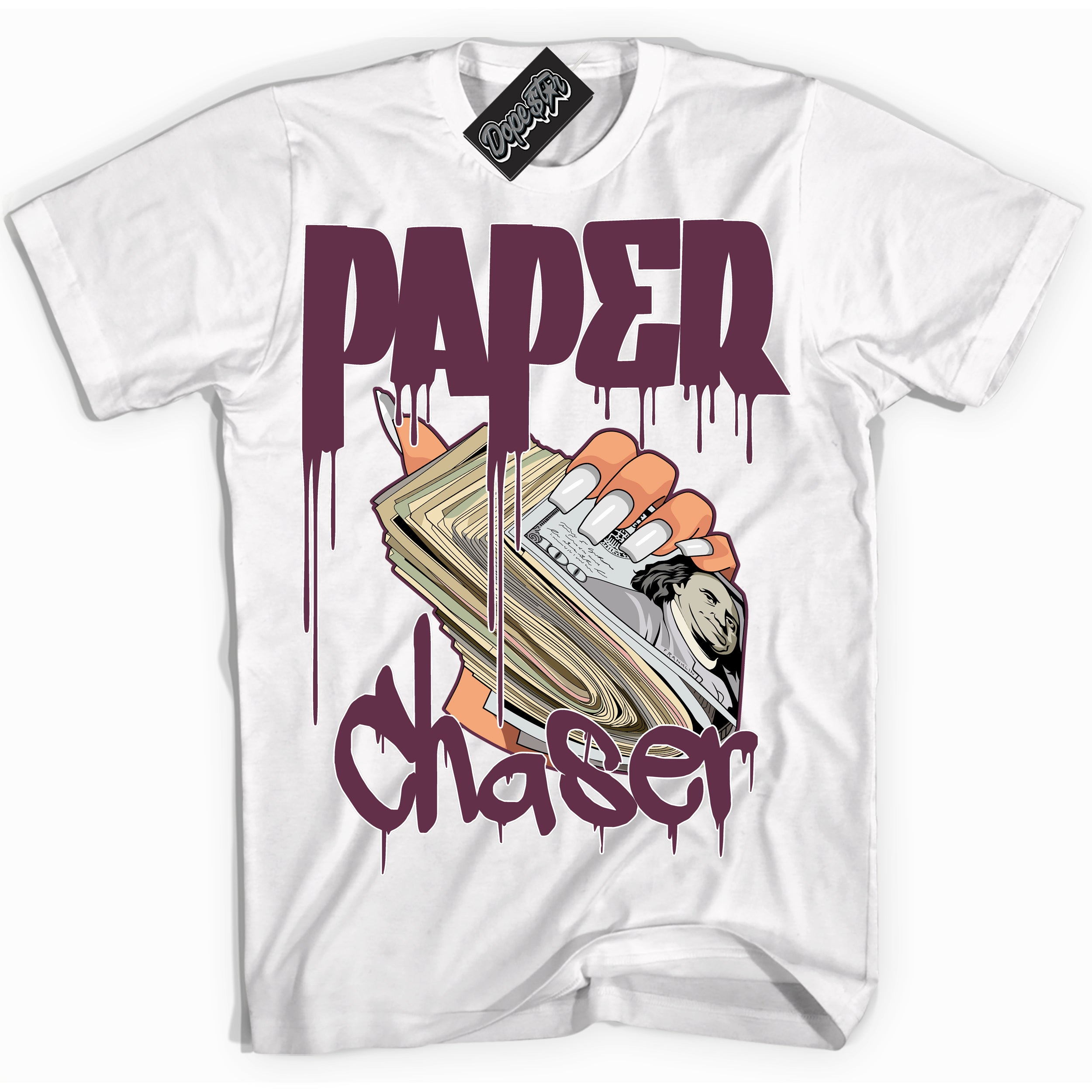 Cool White Shirt with “Paper Chaser” design that perfectly matches White Viotech Dunks.