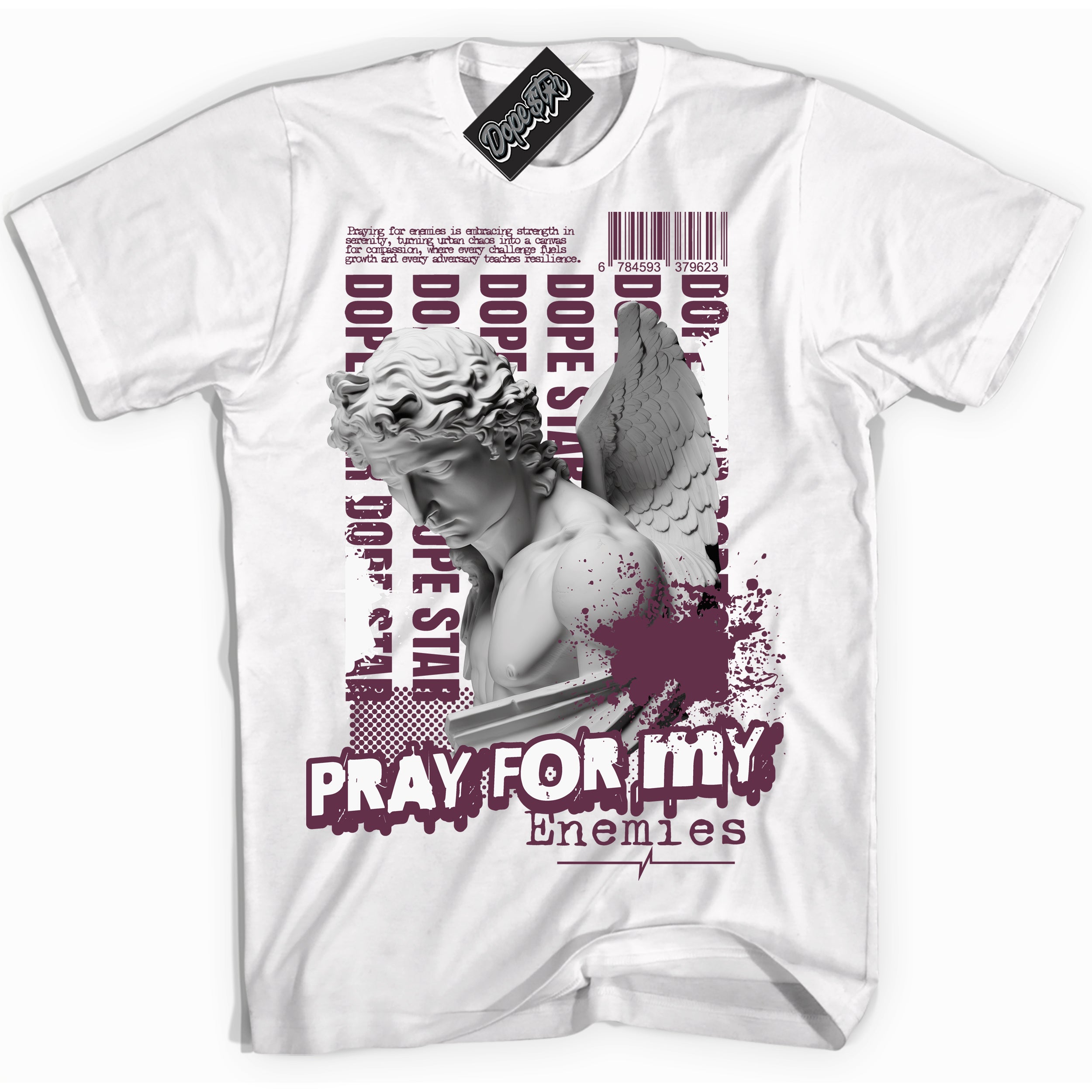 Cool White Shirt with “Pray Enemies” design that perfectly matches White Viotech Dunks.