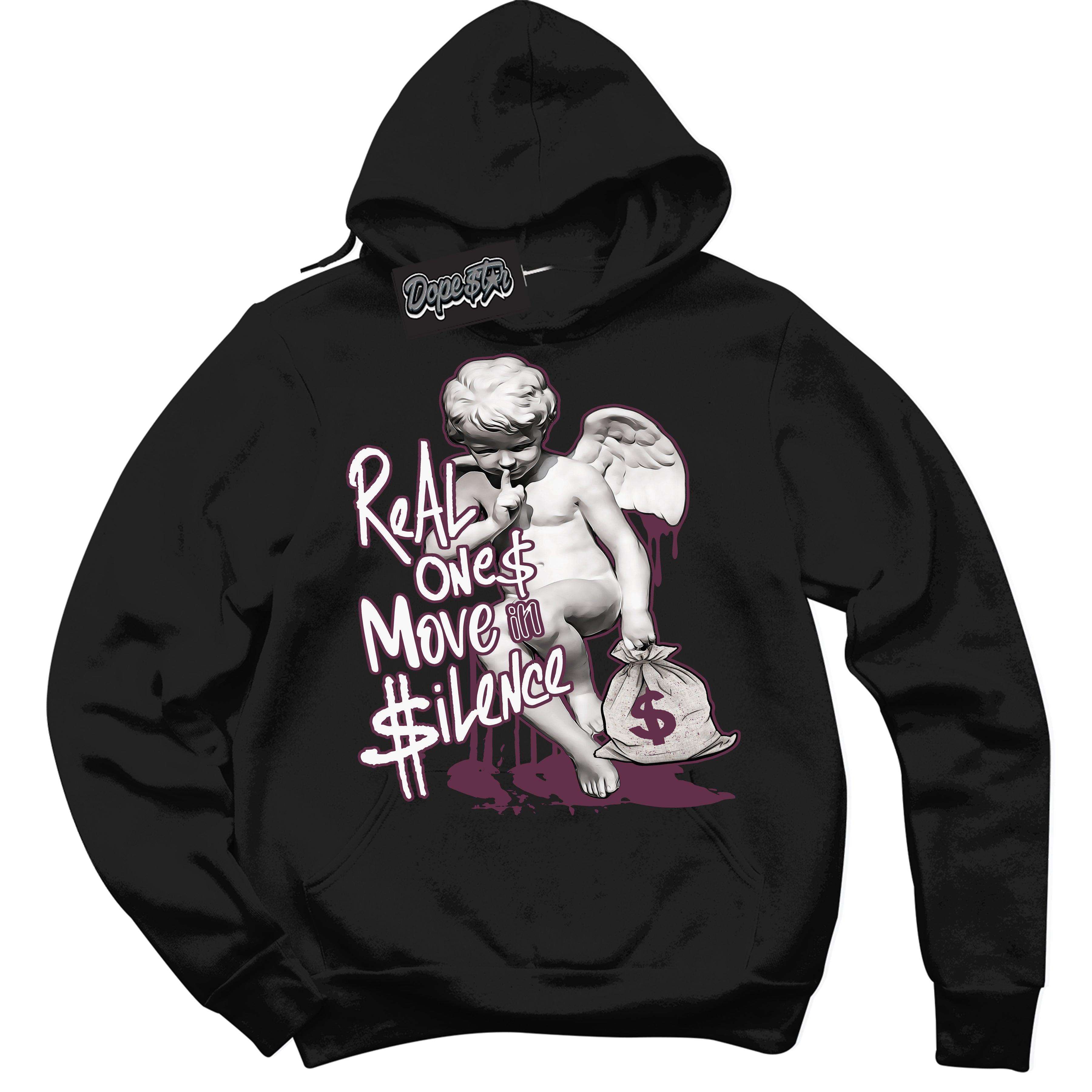 Cool Black Hoodie with “Real Ones Cherub” design that Perfectly Matches White Viotech Dunks.