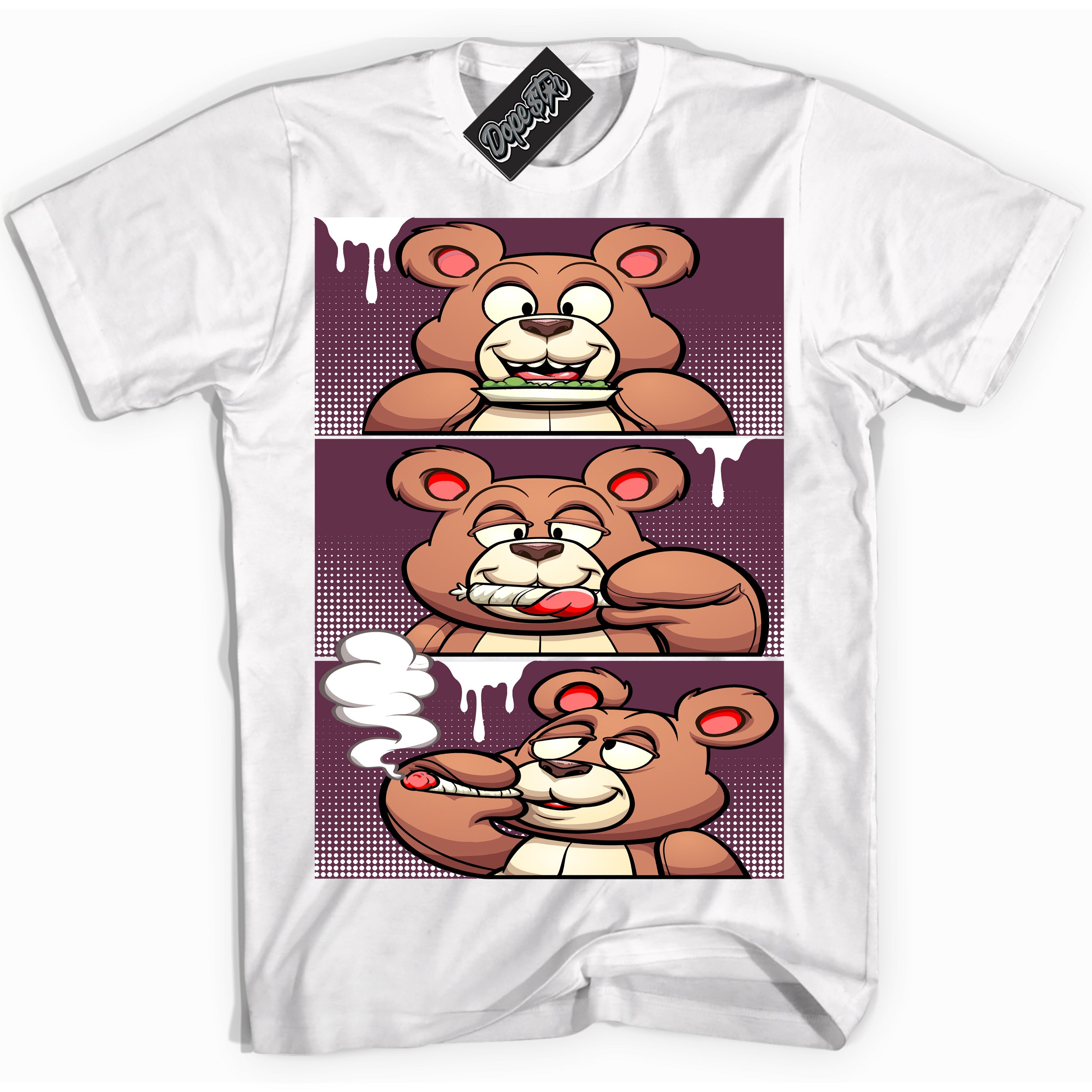 Cool White Shirt with “Roll It Lick It Smoke It Bear” design that perfectly matches White Viotech Dunks.