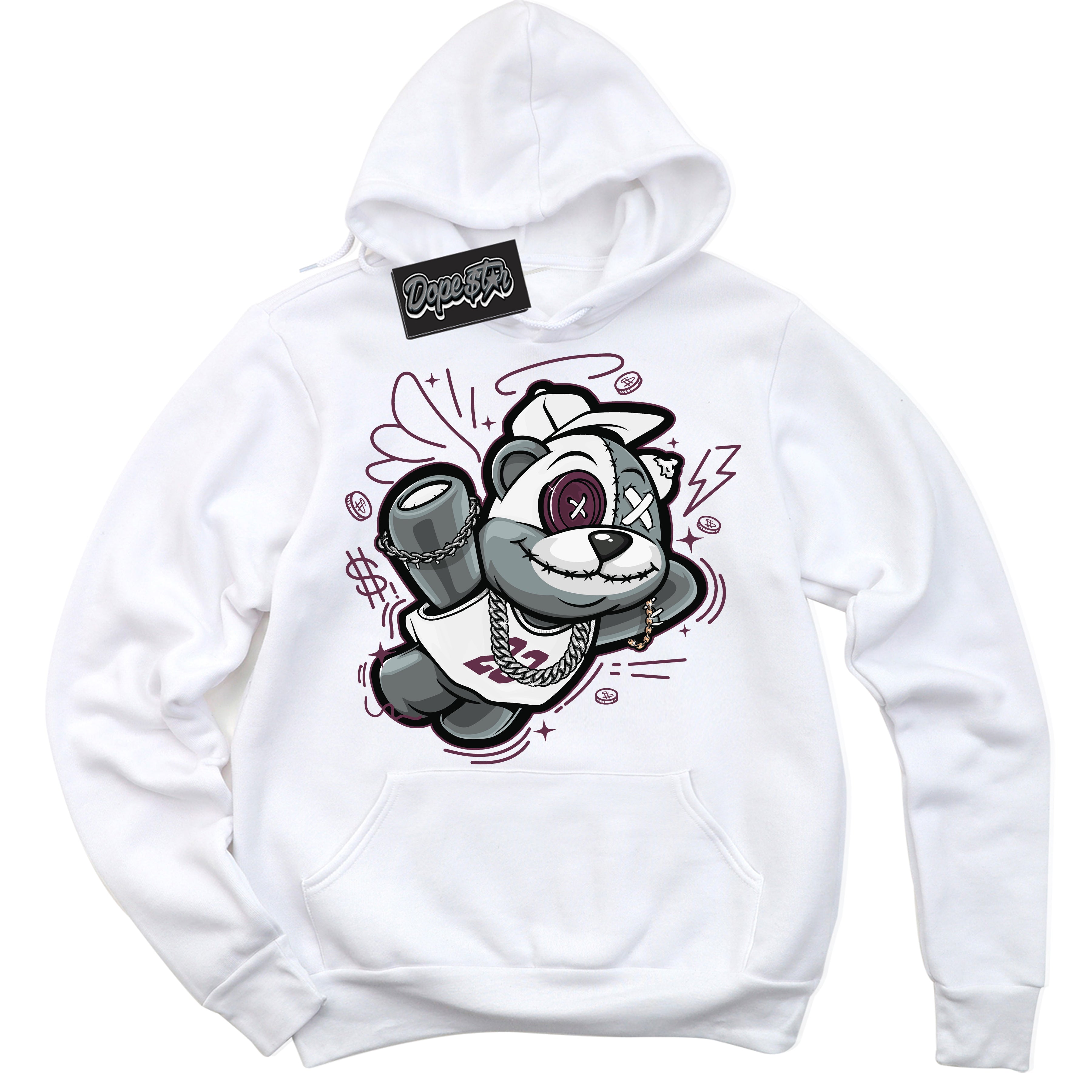 Cool White Hoodie with “Slam Dunk Bear” design that Perfectly Matches White Viotech Dunks.