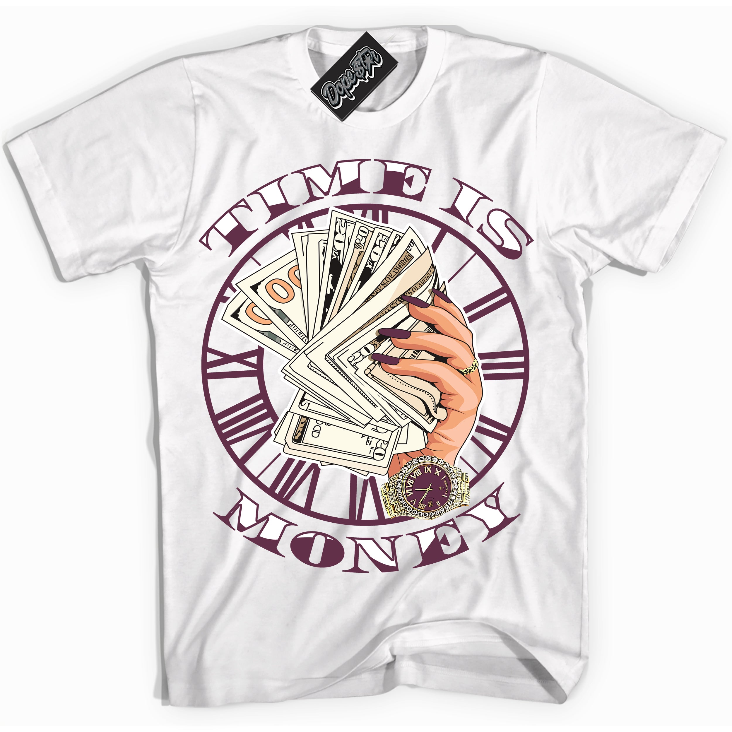 Cool White Shirt with “Time Is Money” design that perfectly matches White Viotech Dunks.