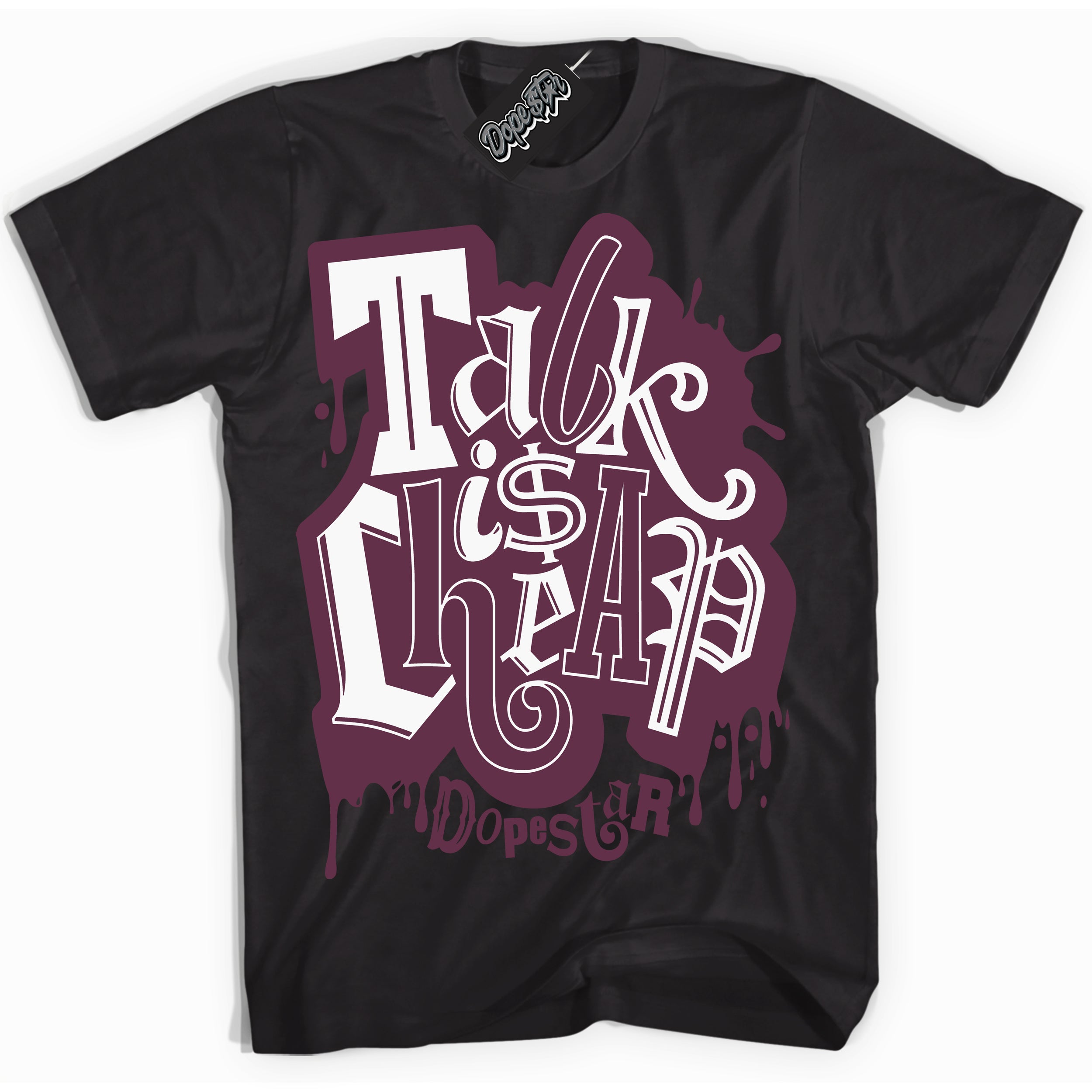 Cool Black Shirt with “Talk Is Cheap” design that perfectly matches White Viotech Dunks.