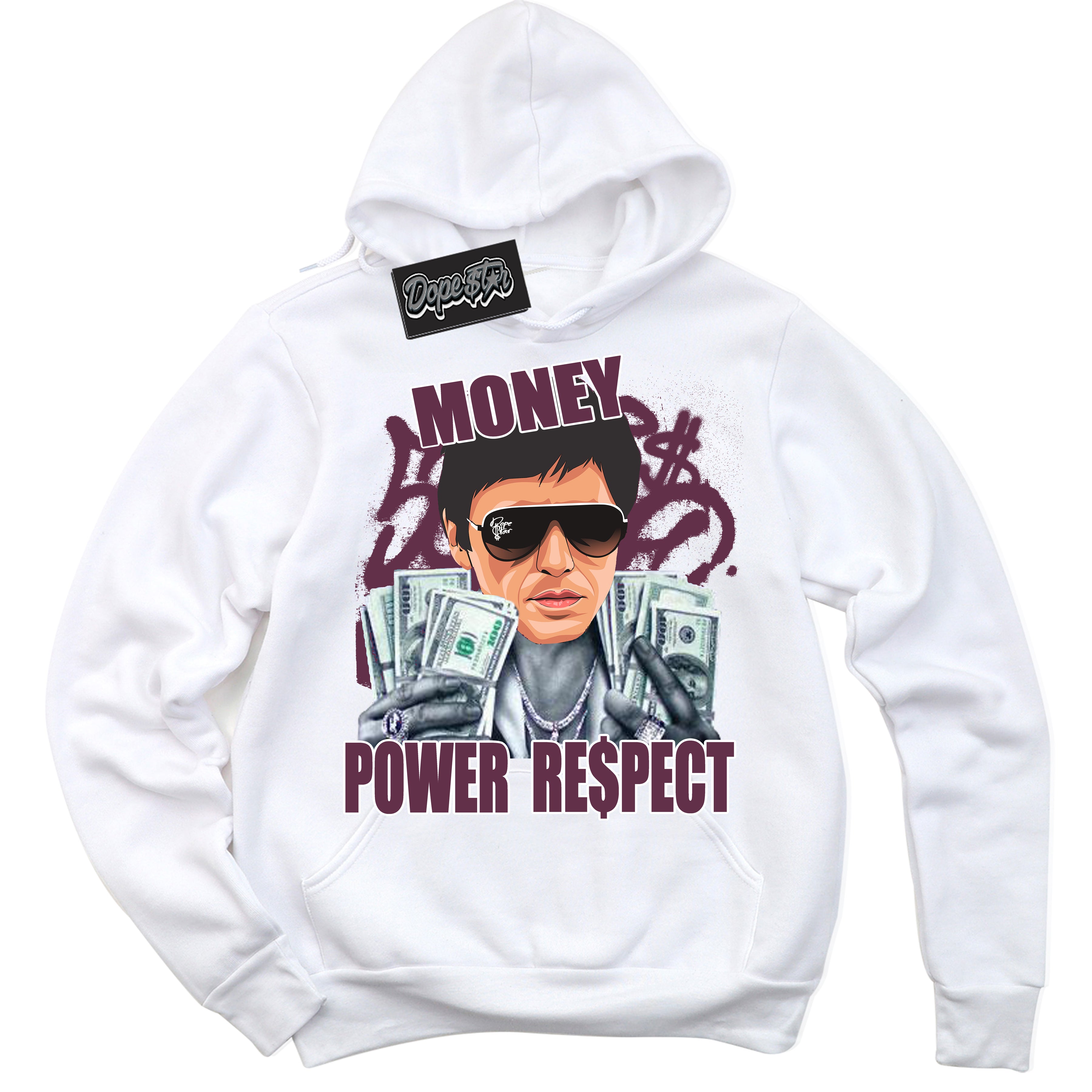 Cool White Hoodie with “Tony Montana” design that Perfectly Matches White Viotech Dunks.