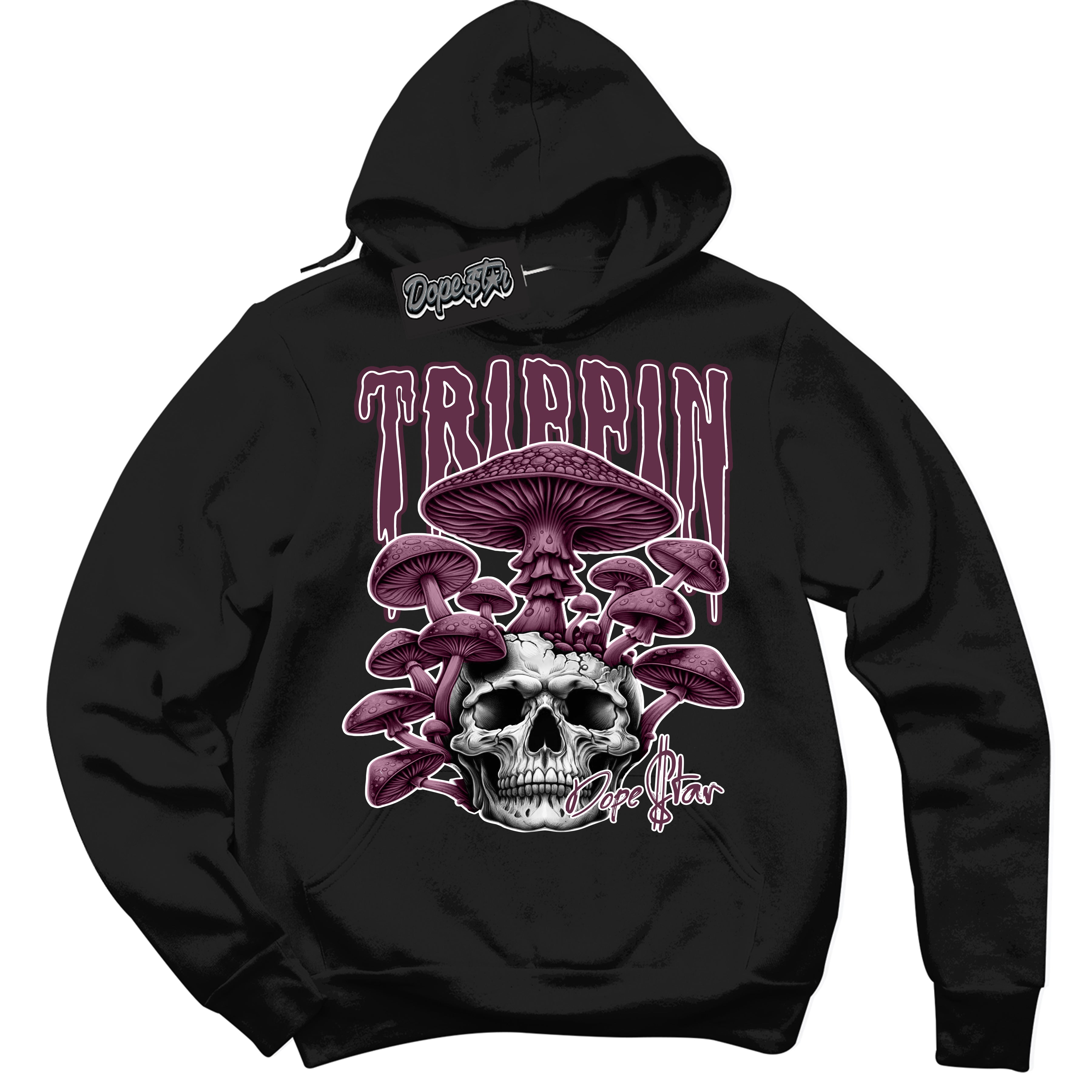 Cool Black Hoodie with “Trippin” design that Perfectly Matches White Viotech Dunks.