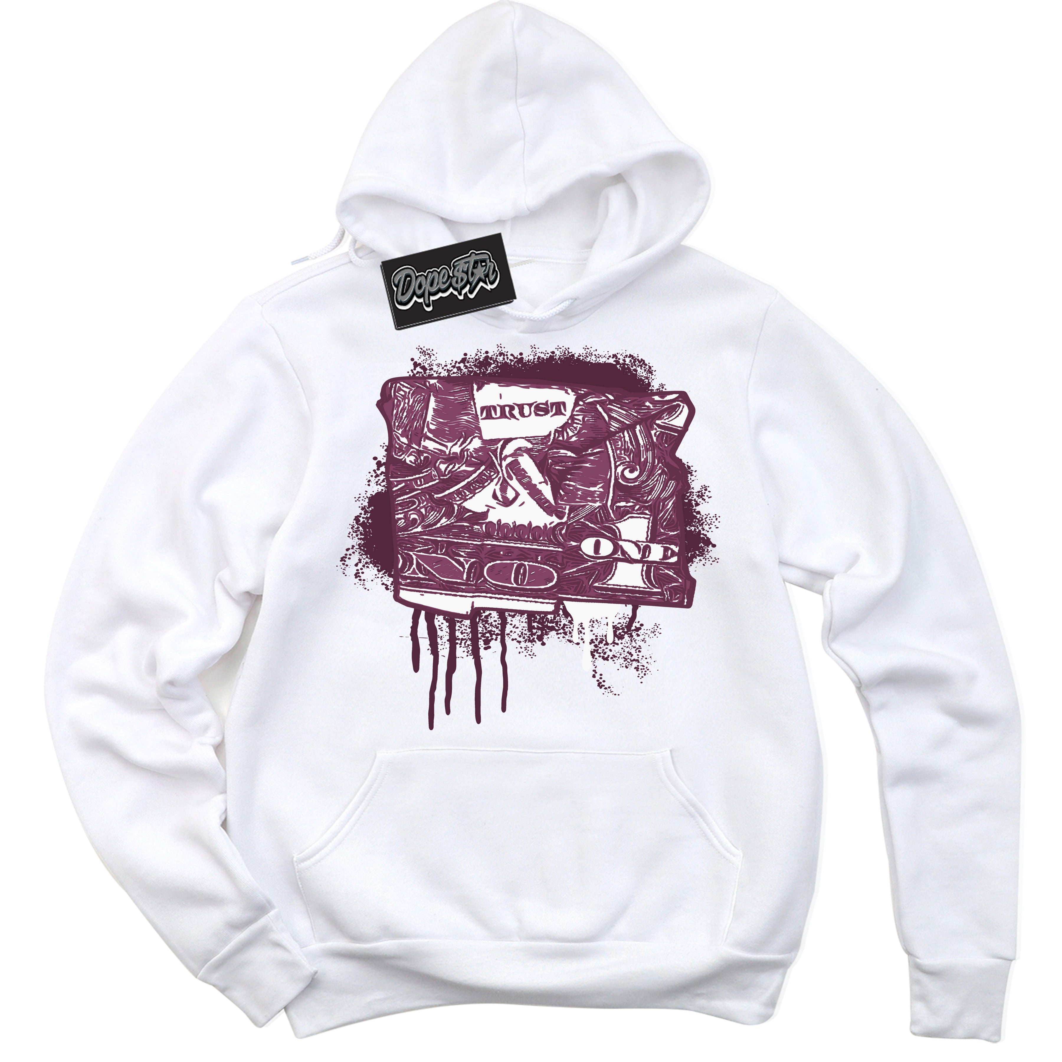 Cool White Hoodie with “Trust No One Dollar” design that Perfectly Matches White Viotech Dunks.