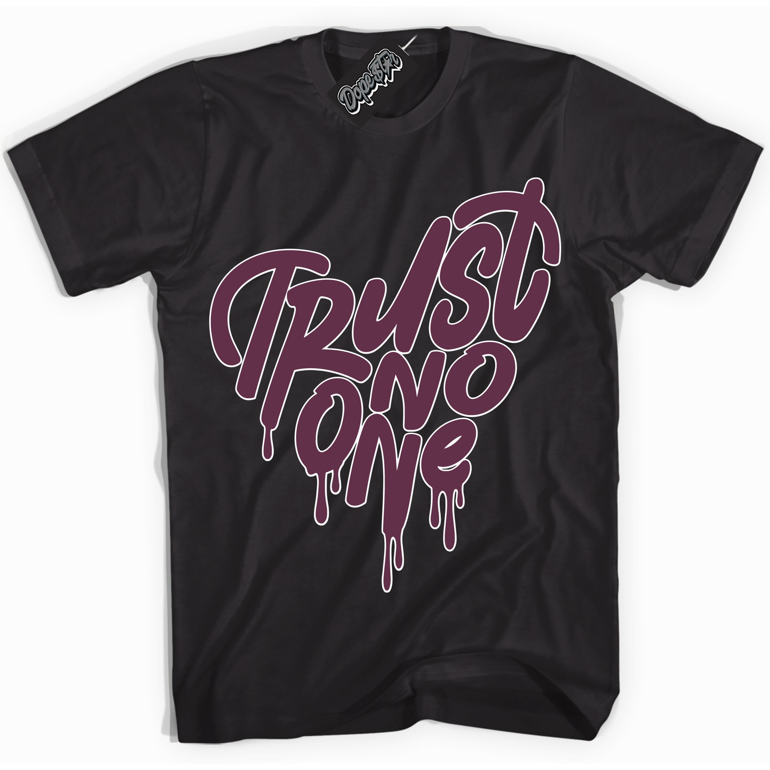 Cool Black Shirt with “Trust No One Heart” design that perfectly matches White Viotech Dunks.