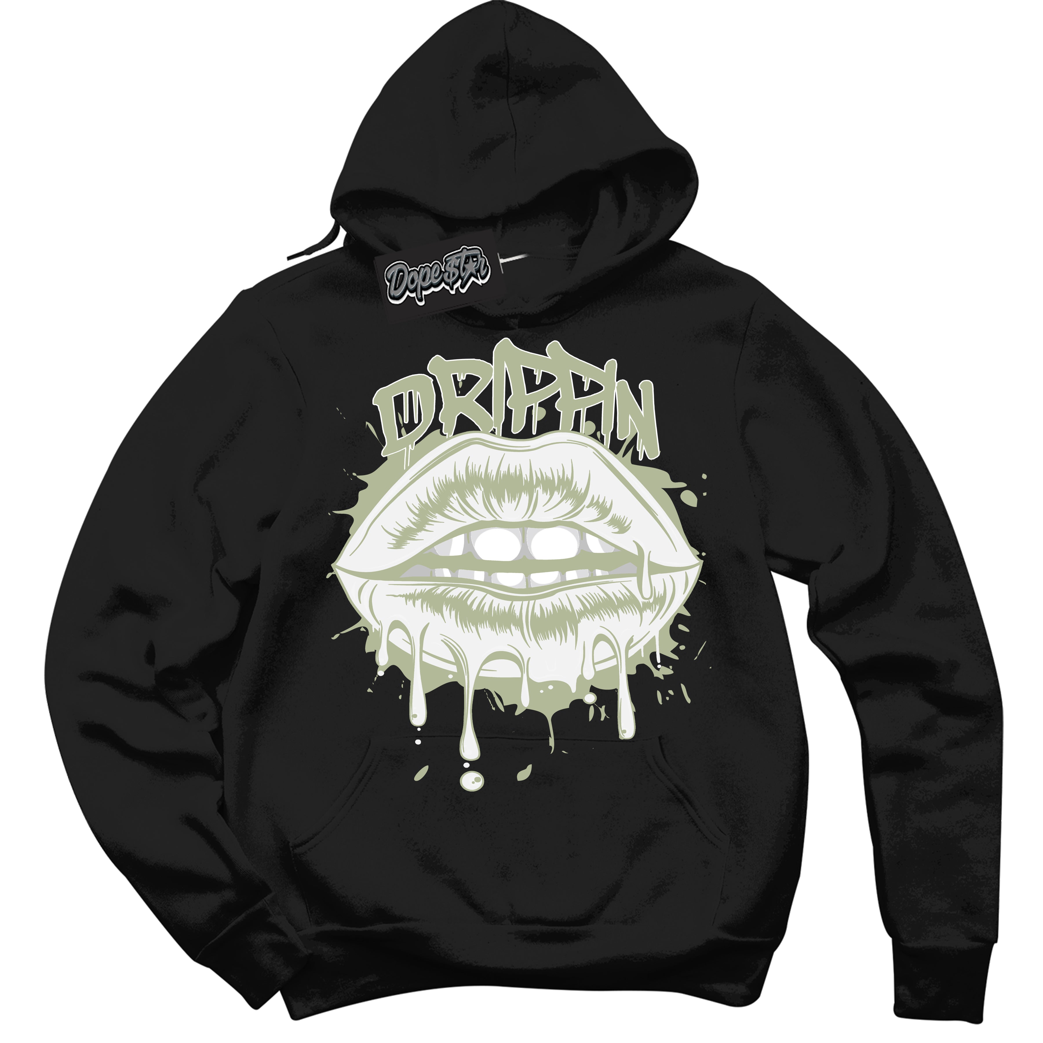 Cool Black Hoodie with “ Drippin ”  design that Perfectly Matches Next Nature Olive Aura Dunks.
