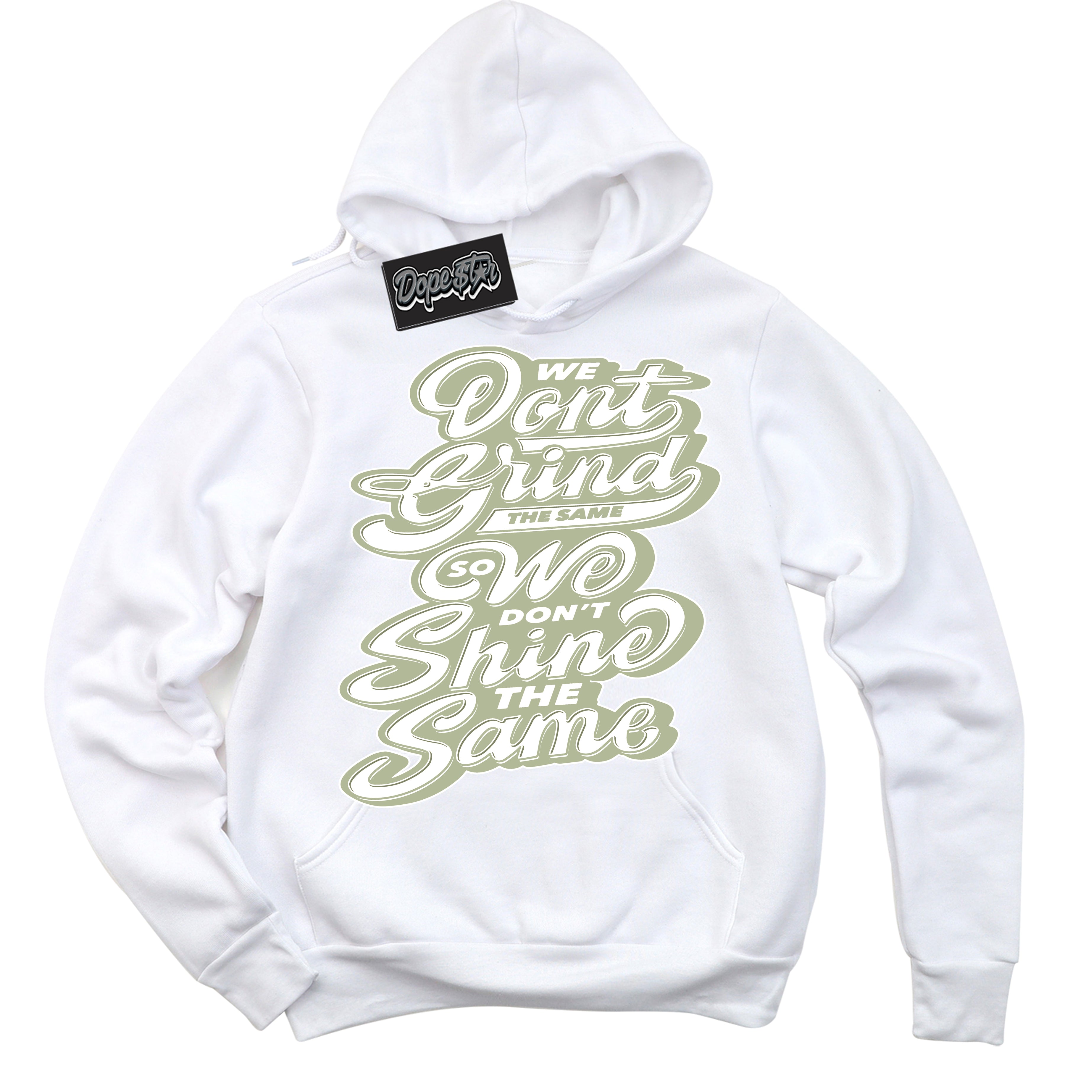 Cool White Hoodie with “ Grind Shine ”  design that Perfectly Matches Next Nature Olive Aura Dunks.
