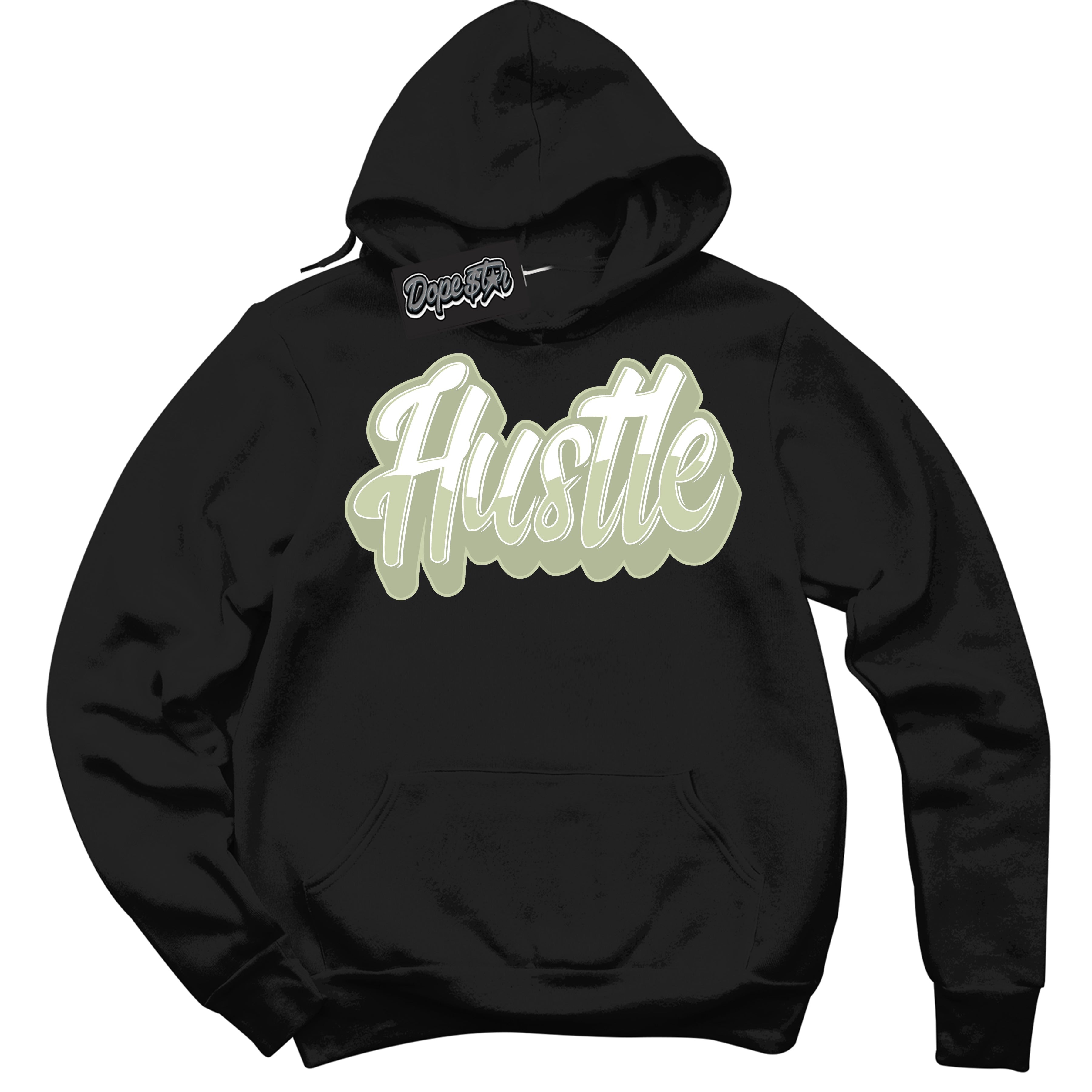 Cool Black Hoodie with “ Hustle ”  design that Perfectly Matches Next Nature Olive Aura Dunks.
