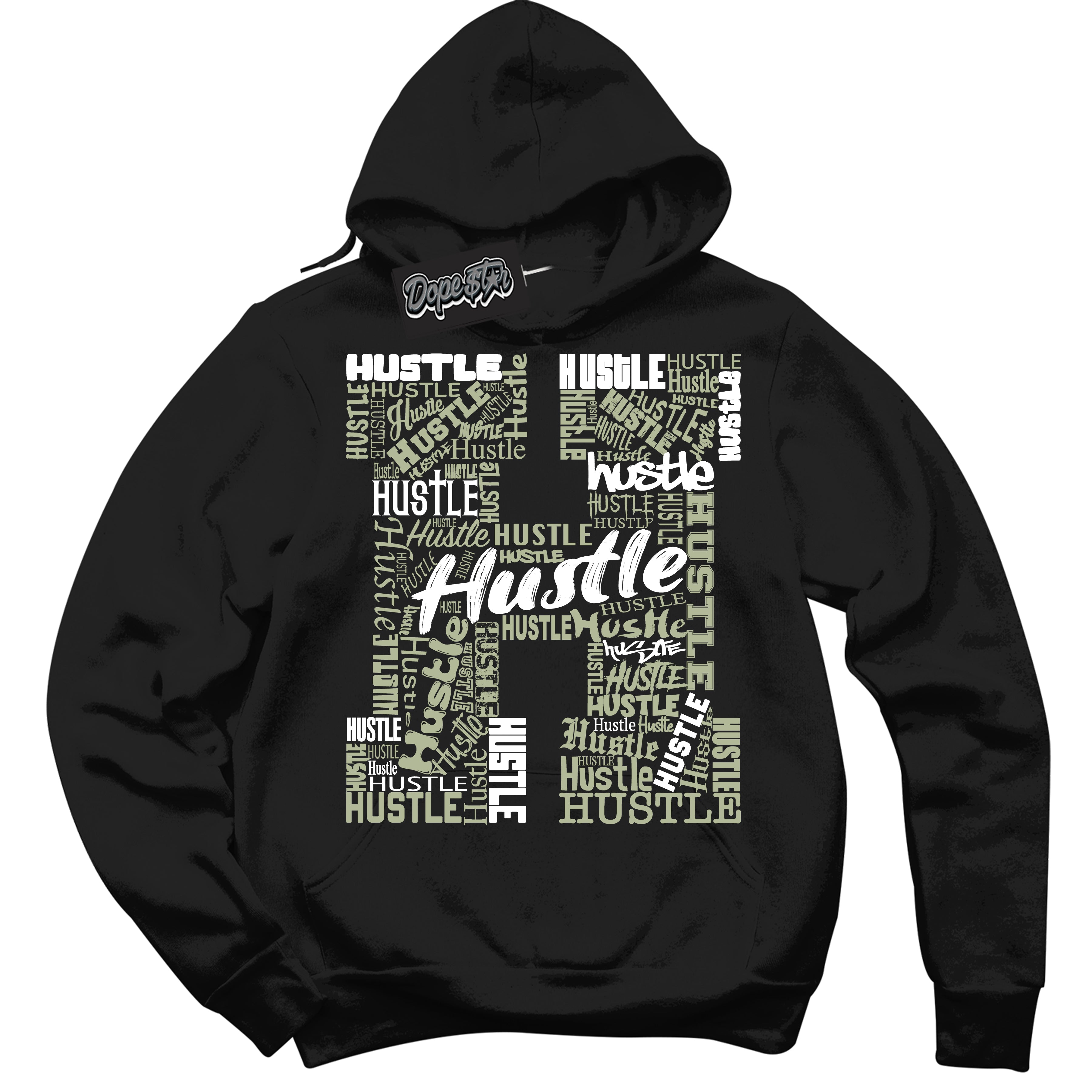 Cool Black Hoodie with “ Hustle H ”  design that Perfectly Matches Next Nature Olive Aura Dunks.
