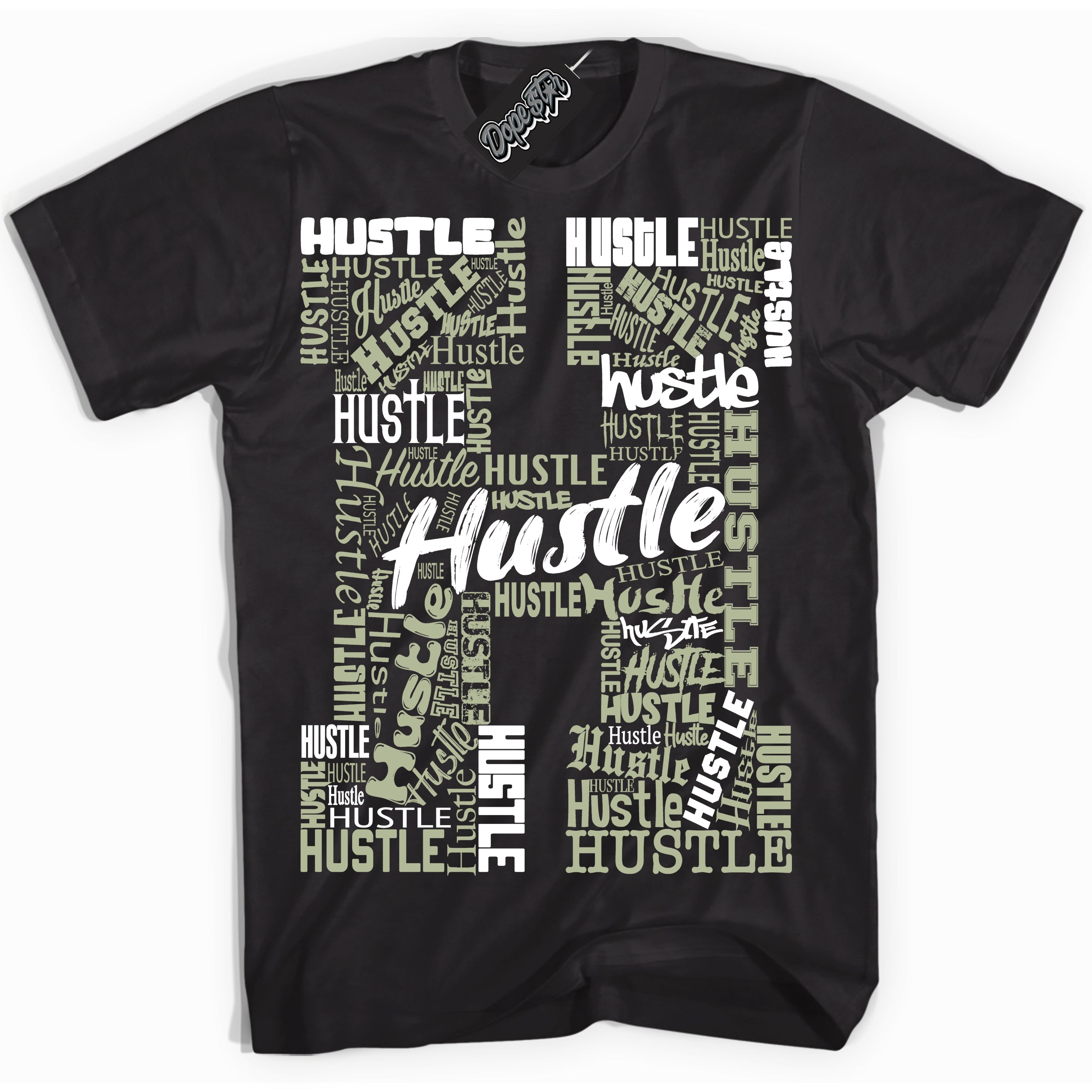 Cool Black Shirt with “ Hustle H ” design that perfectly matches Next Nature Olive Aura Dunks.
