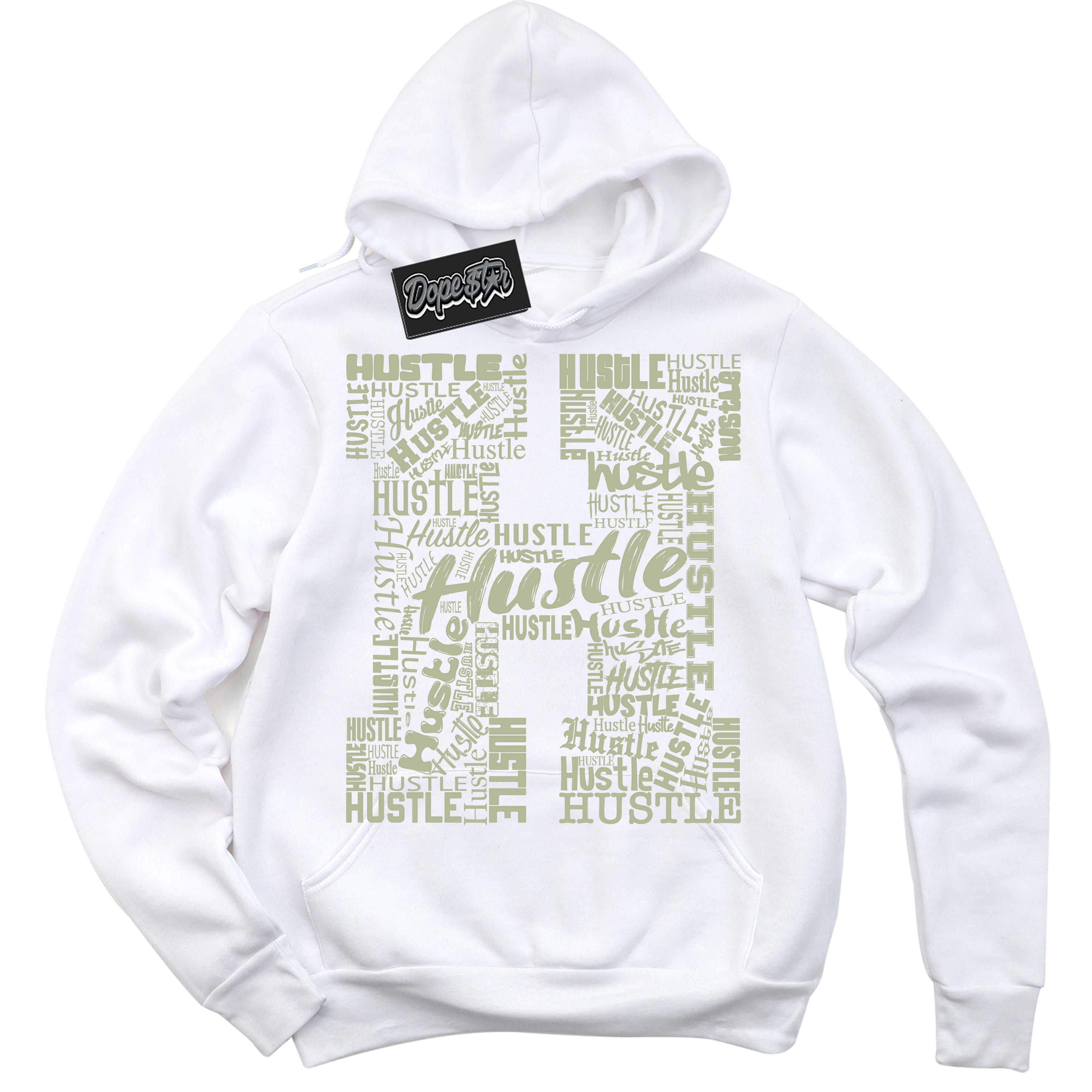 Cool White Hoodie with “ Hustle H ”  design that Perfectly Matches Next Nature Olive Aura Dunks.
