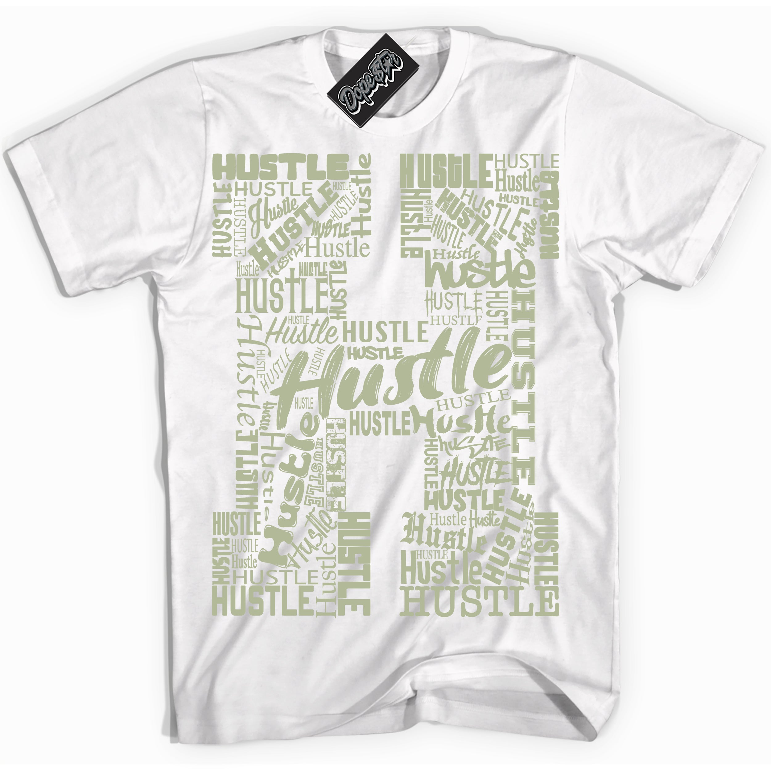 Cool White Shirt with “ Hustle H ” design that perfectly matches Next Nature Olive Aura Dunks.
