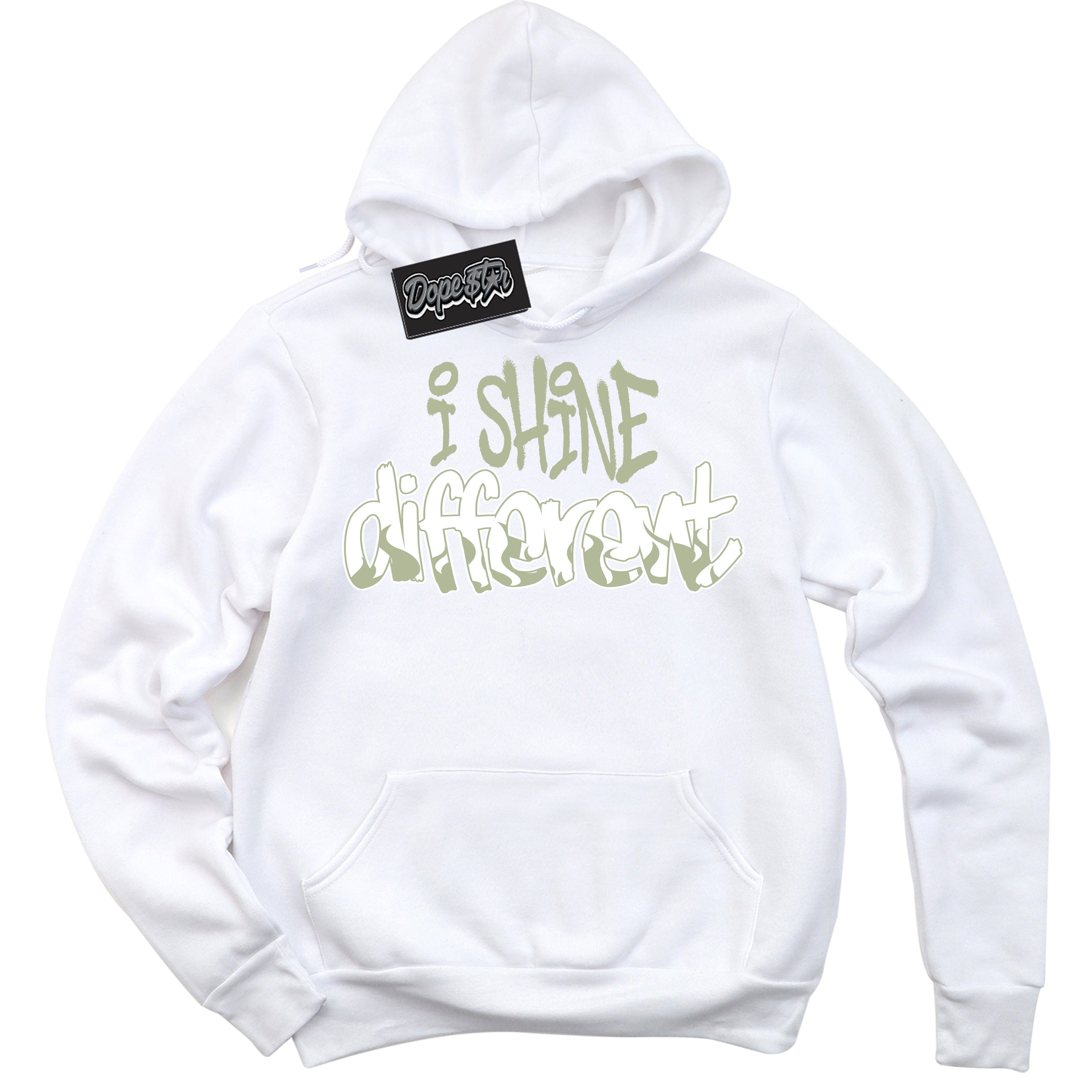 Cool White Hoodie with “ I Shine Different ”  design that Perfectly Matches Next Nature Olive Aura Dunks.
