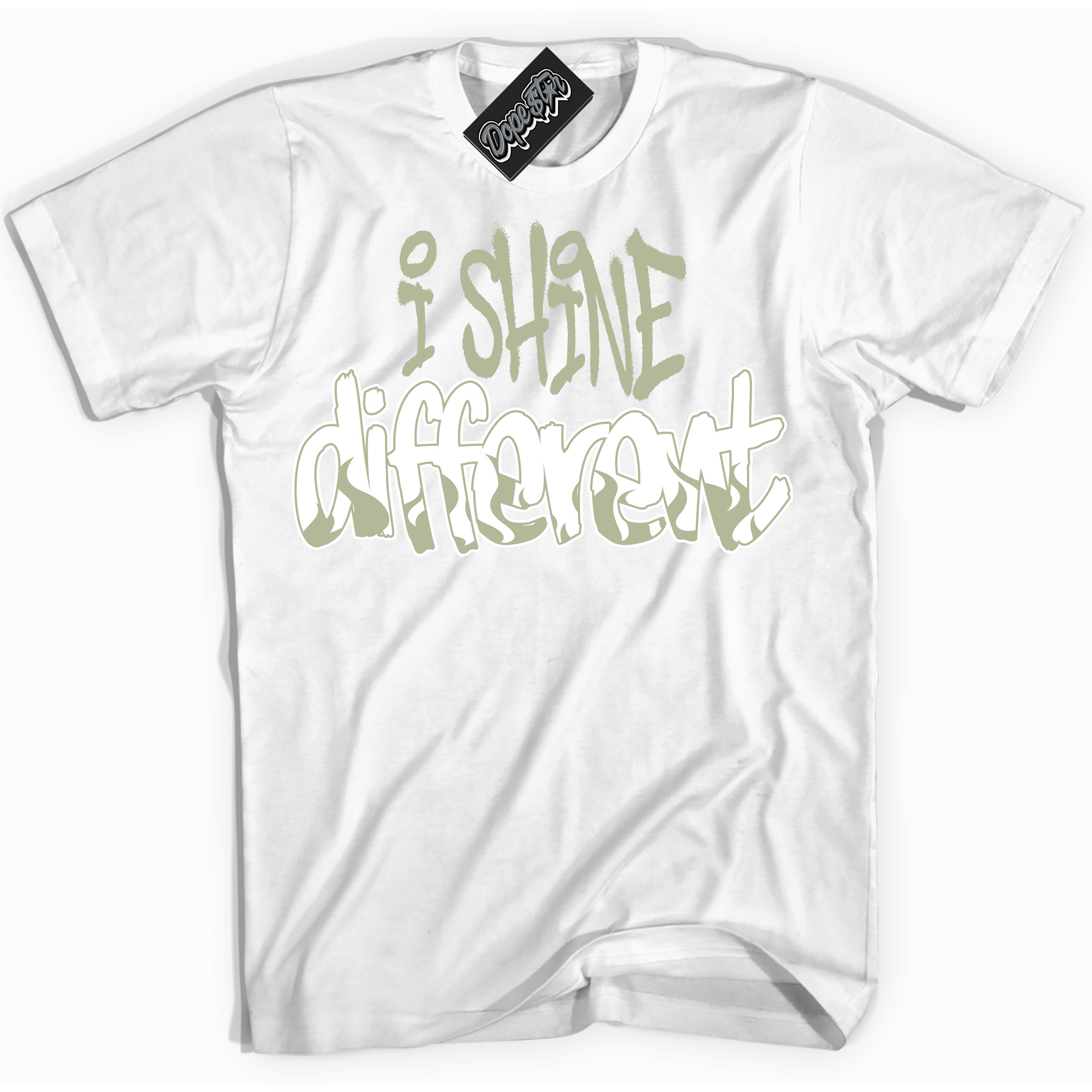 Cool White Shirt with “ I Shine Different ” design that perfectly matches Next Nature Olive Aura Dunks.
