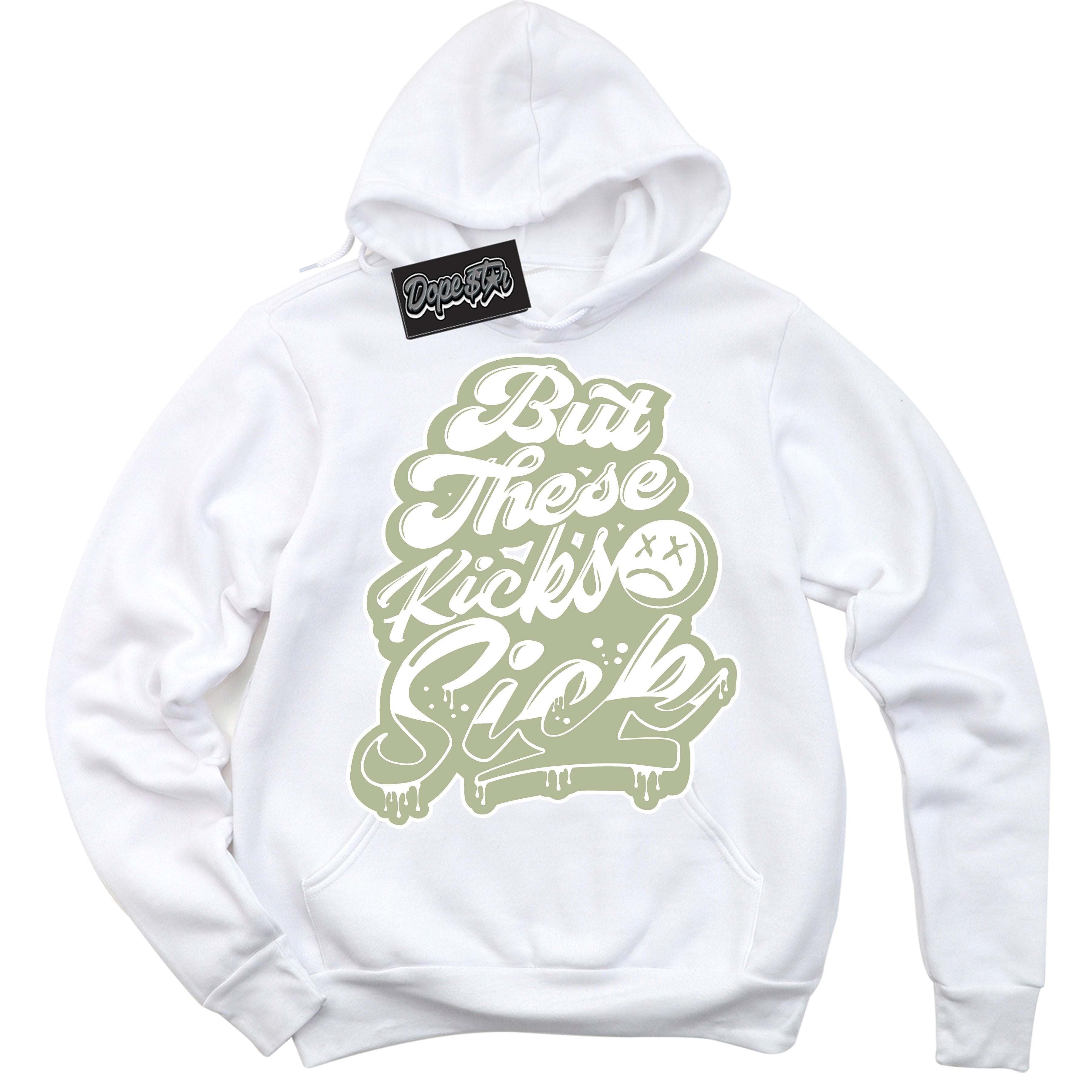 Cool White Hoodie with “ Kick Sick ”  design that Perfectly Matches Next Nature Olive Aura Dunks.
