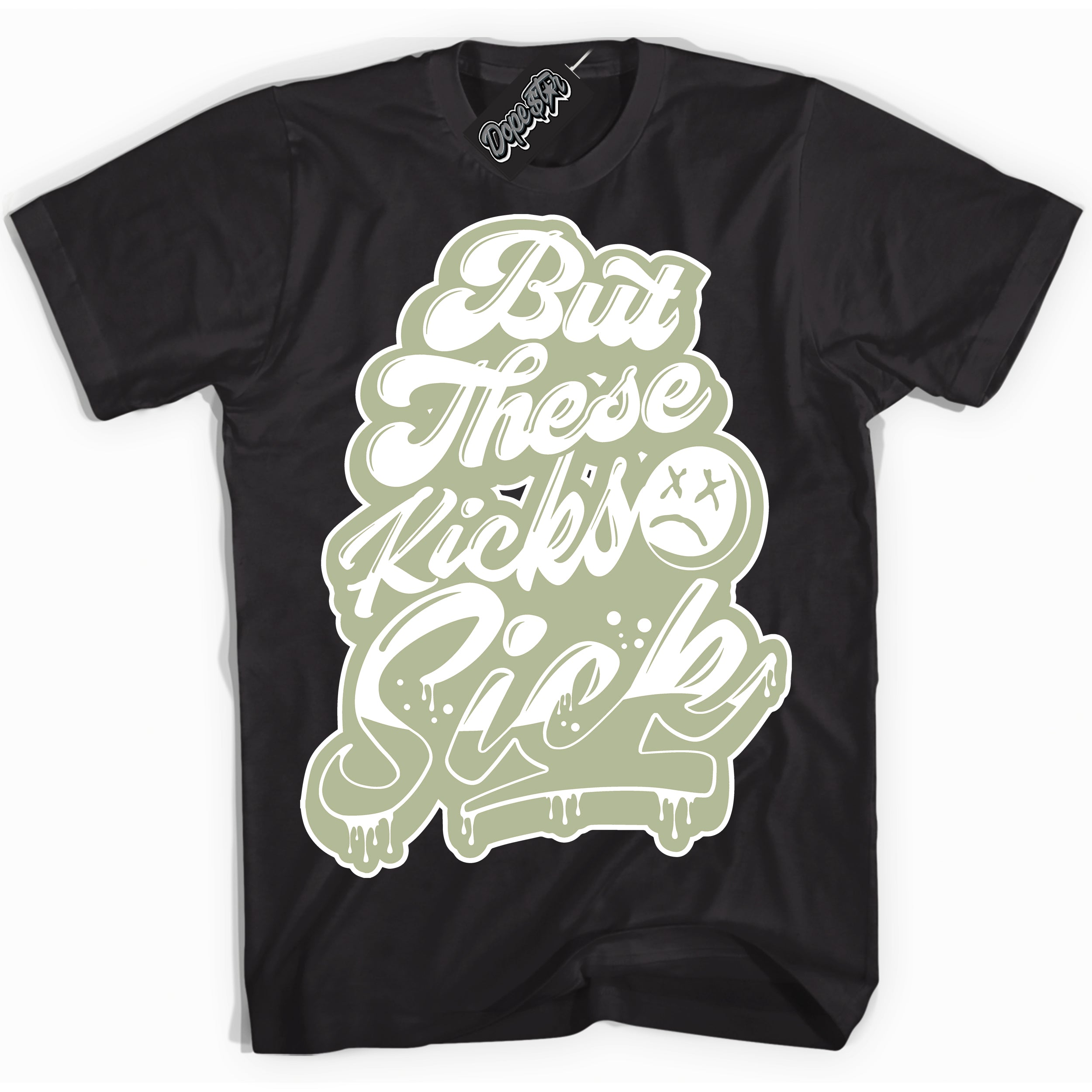 Cool Black Shirt with “ Kick Sick ” design that perfectly matches Next Nature Olive Aura Dunks.
