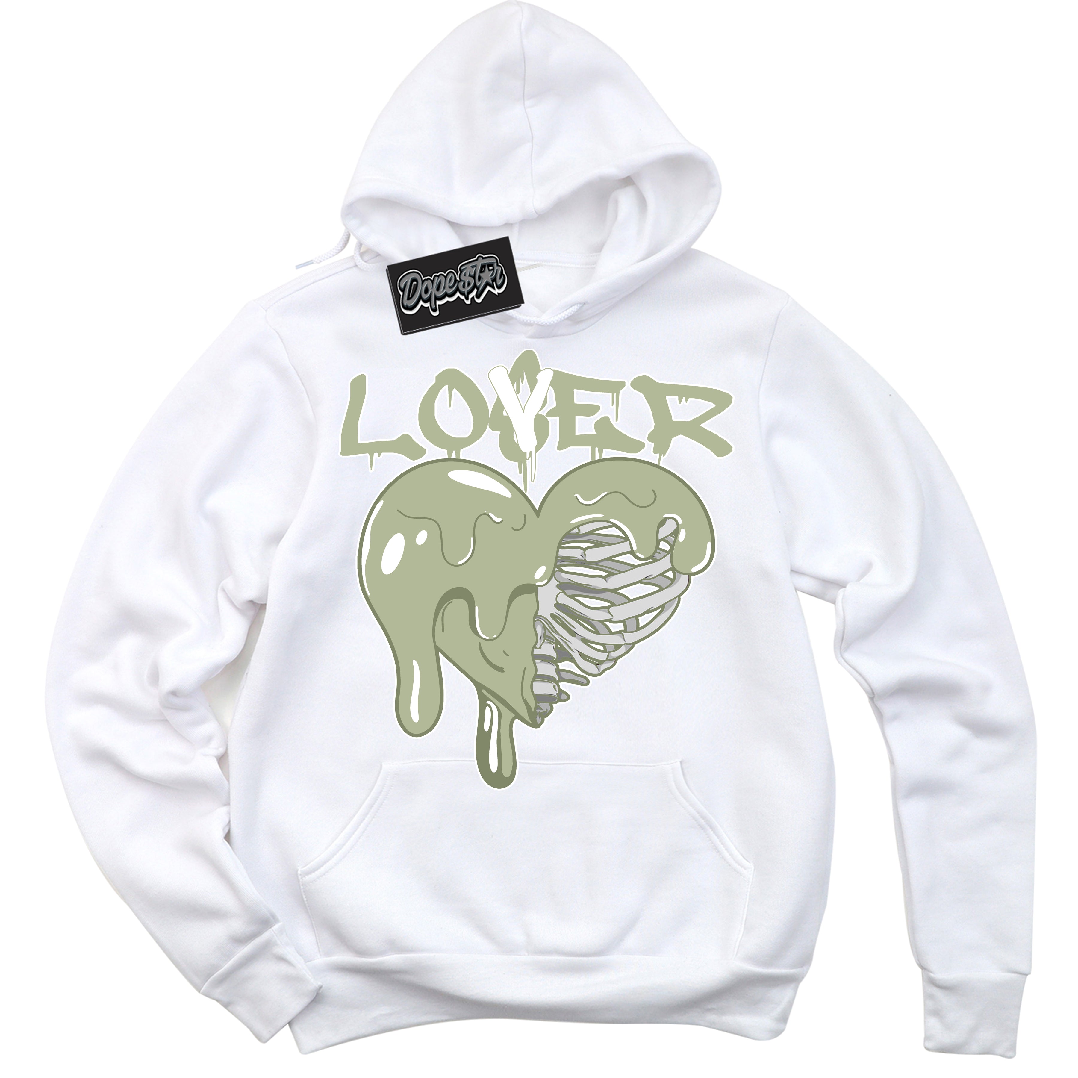 Cool White Hoodie with “ Lover Loser ”  design that Perfectly Matches Next Nature Olive Aura Dunks.
