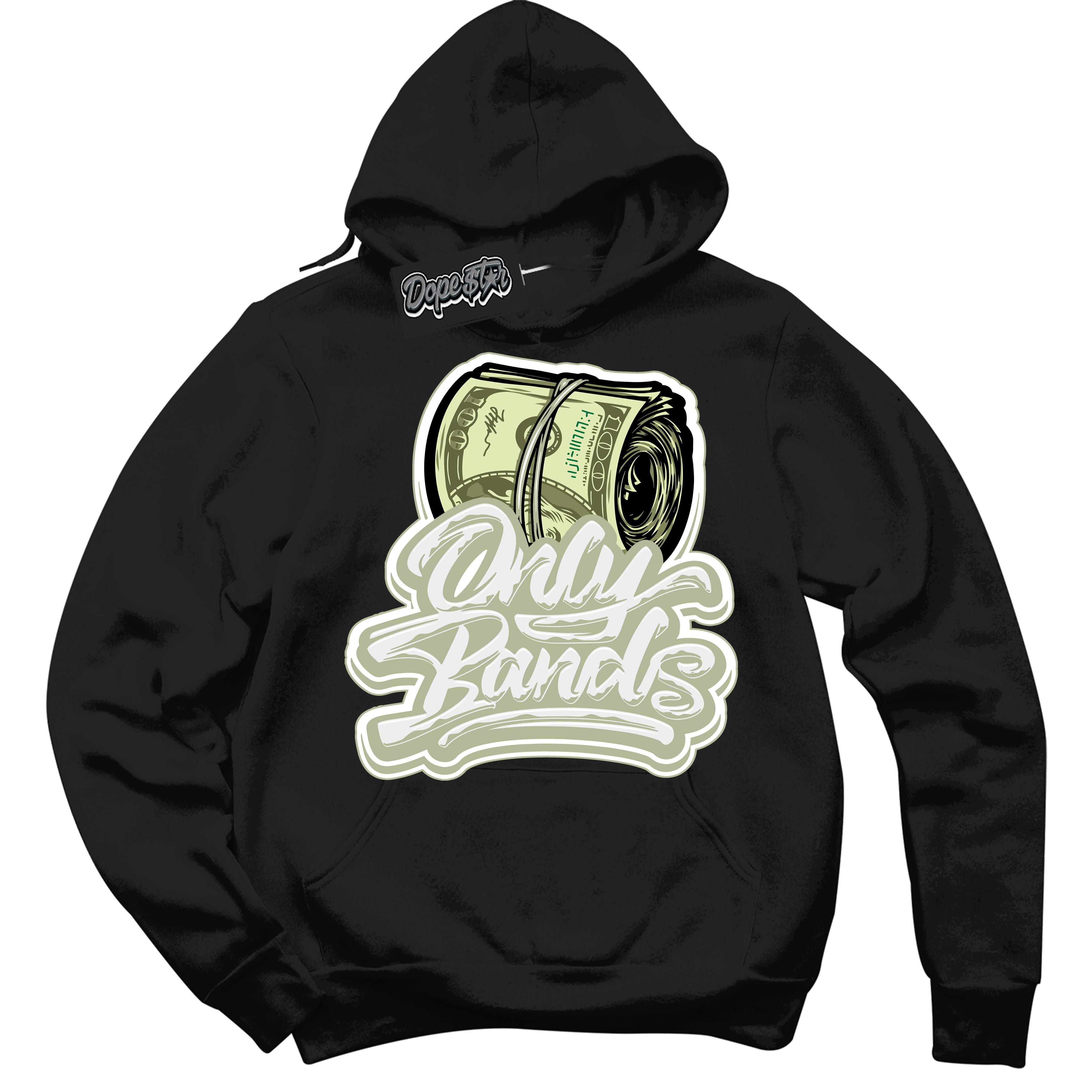 Cool Black Hoodie with “ Only Bands ”  design that Perfectly Matches Next Nature Olive Aura Dunks.
