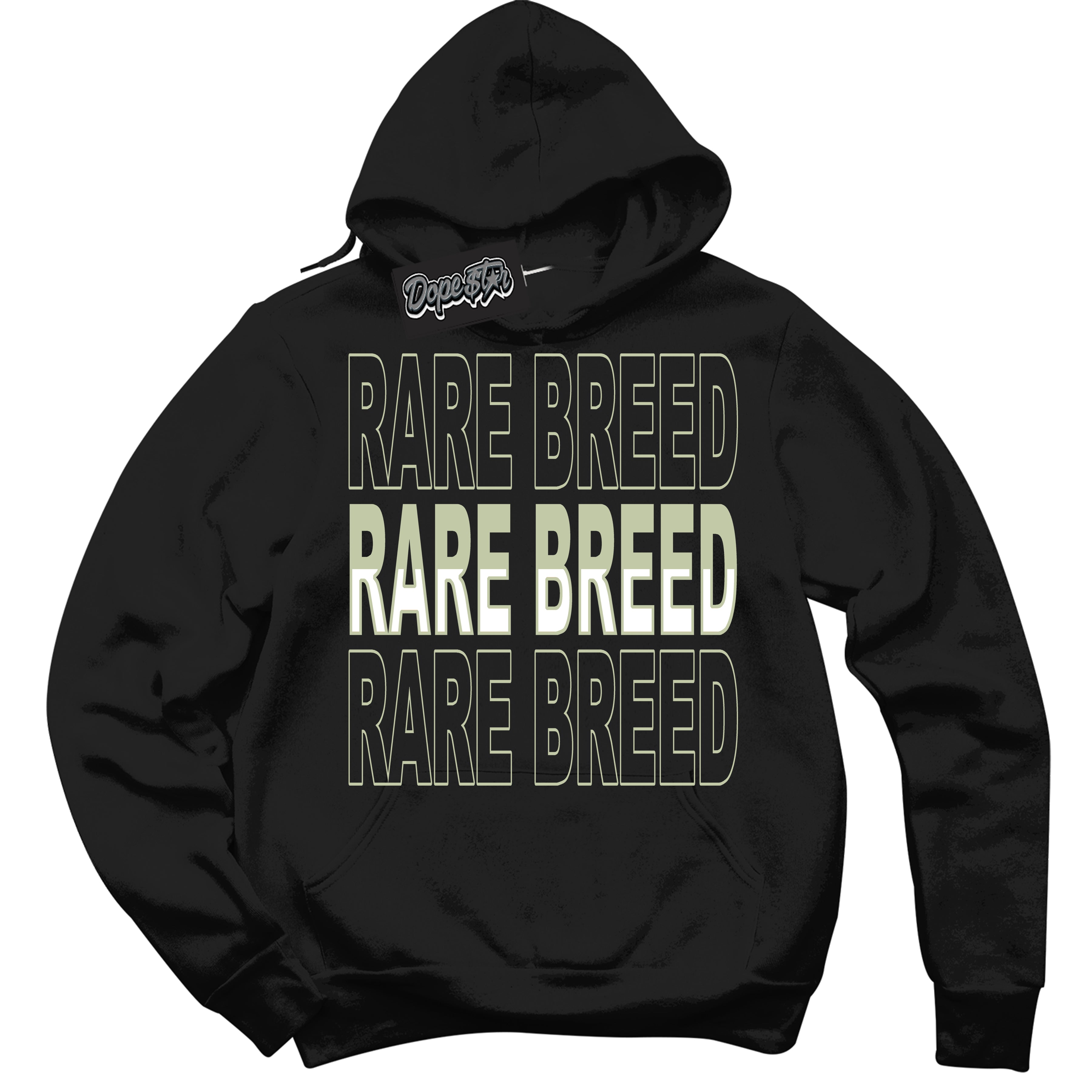 Cool Black Hoodie with “ Rare Breed ”  design that Perfectly Matches Next Nature Olive Aura Dunks.
