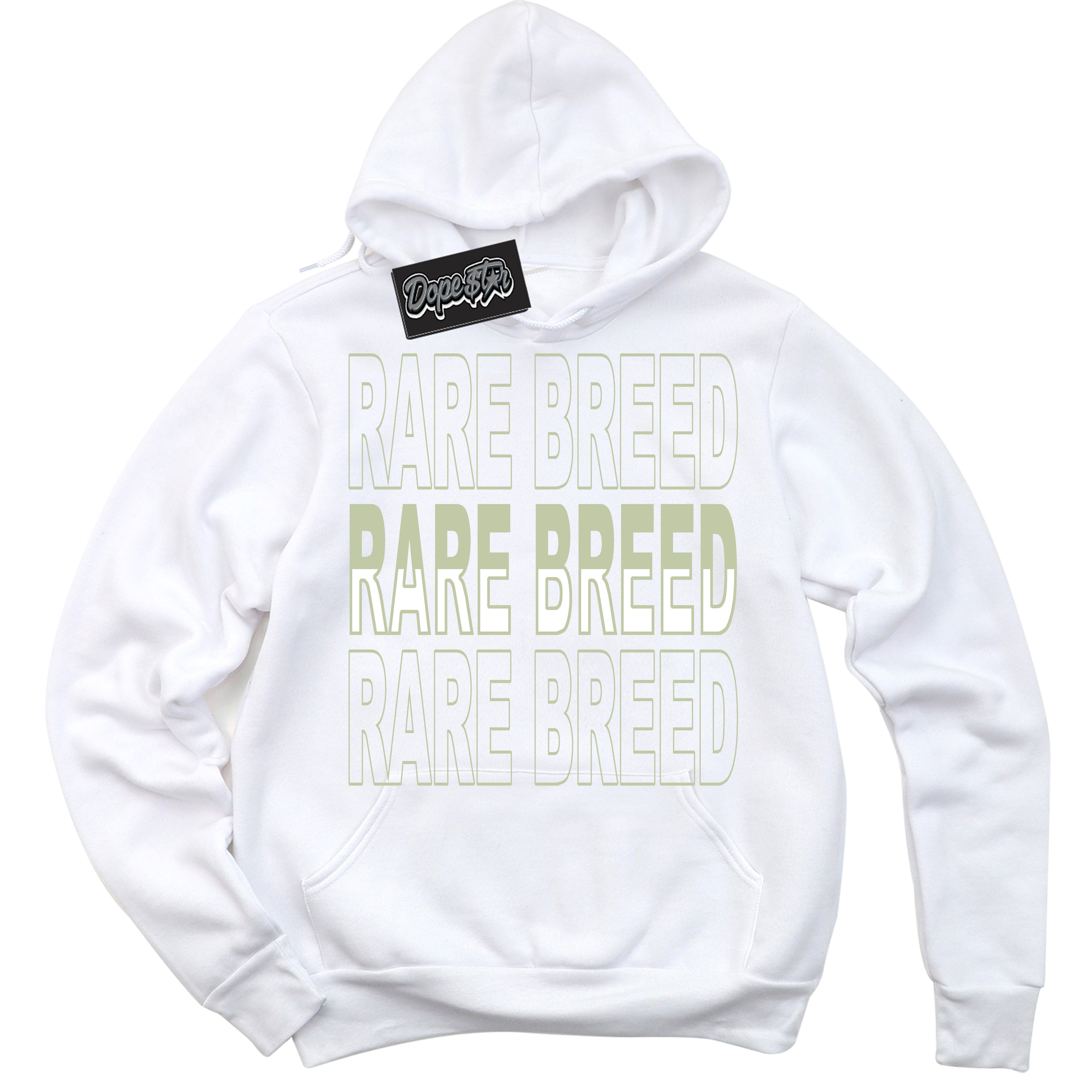 Cool White Hoodie with “ Rare Breed ”  design that Perfectly Matches Next Nature Olive Aura Dunks.
