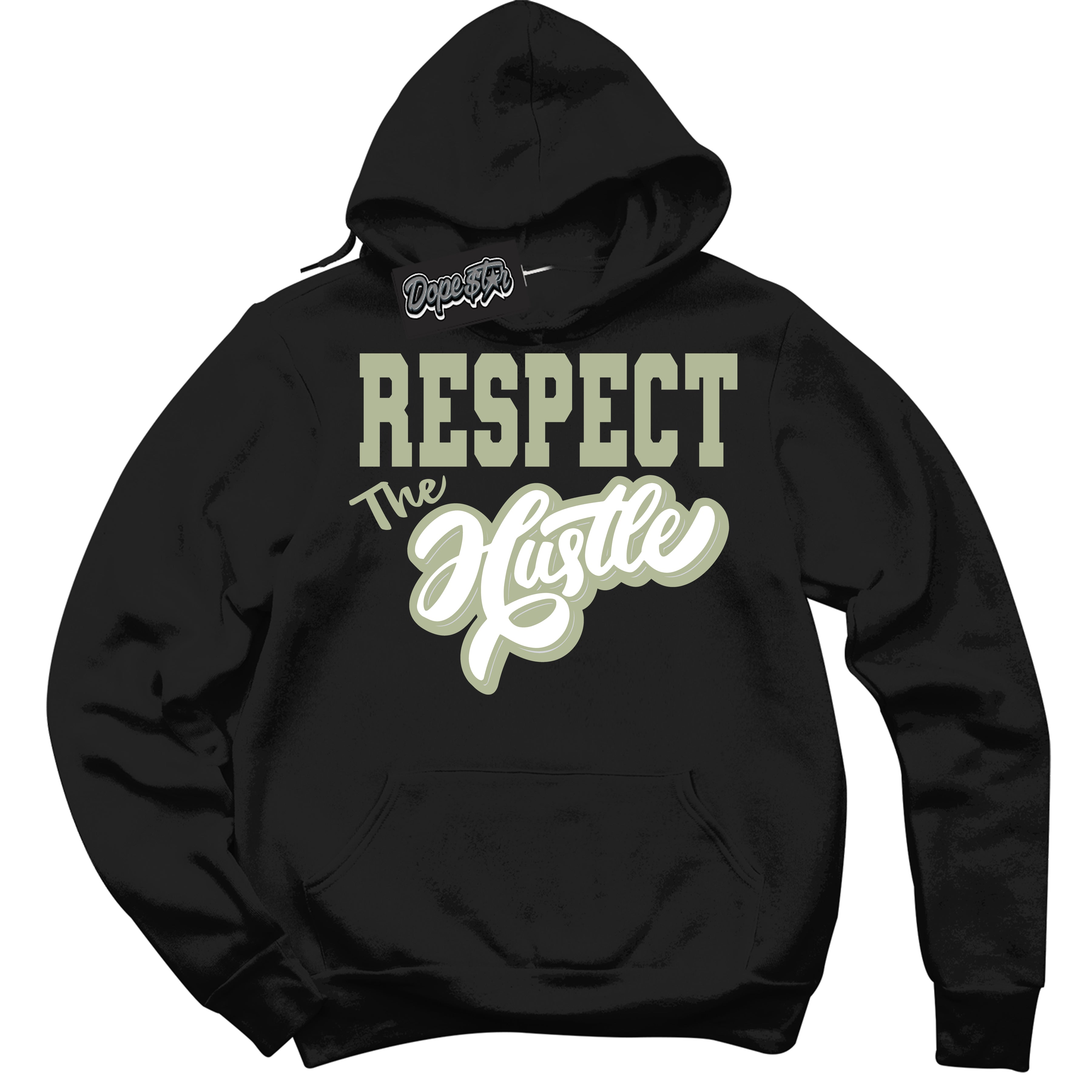 Cool Black Hoodie with “ Respect The Hustle ”  design that Perfectly Matches Next Nature Olive Aura Dunks.
