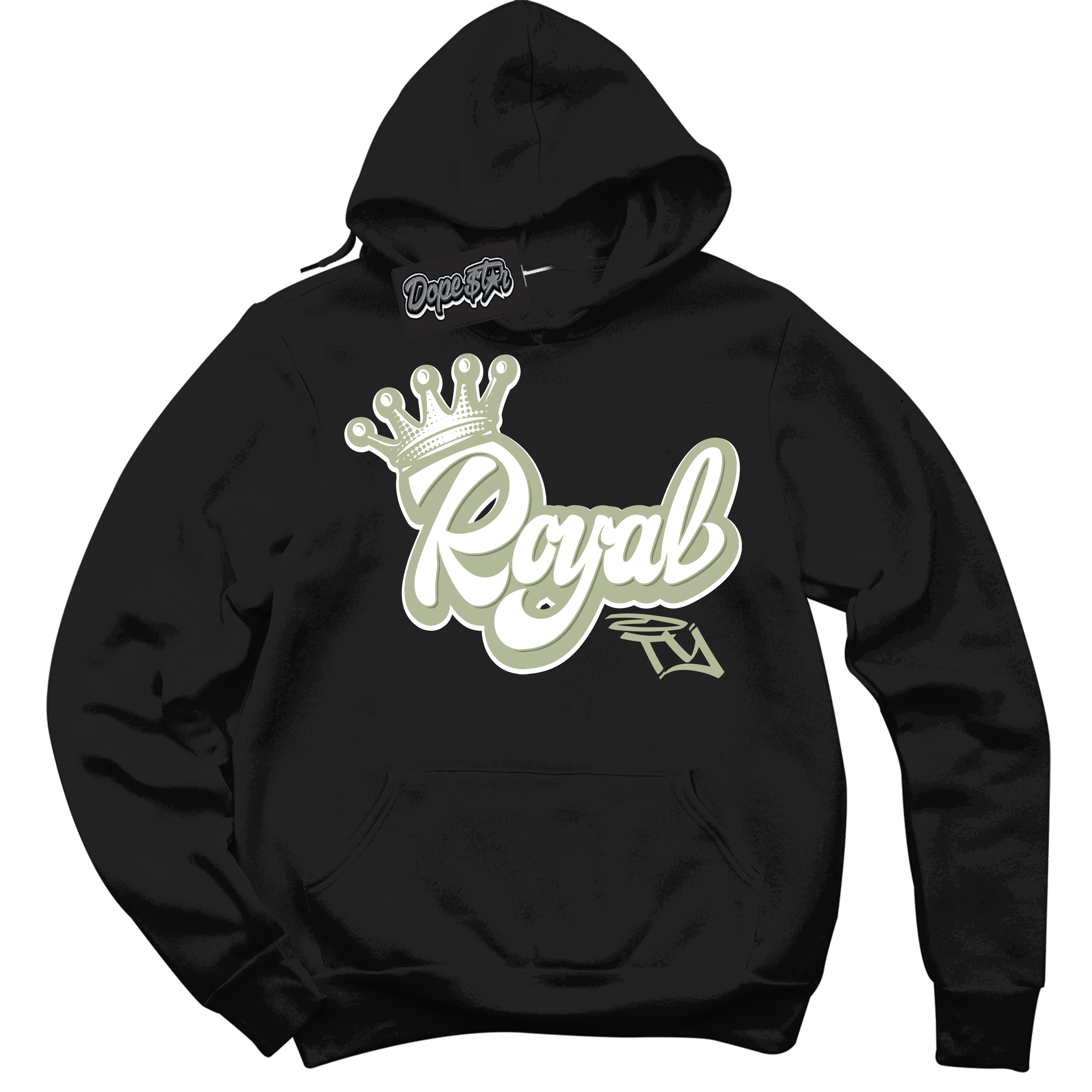 Cool Black Hoodie with “ Royalty ”  design that Perfectly Matches Next Nature Olive Aura Dunks.
