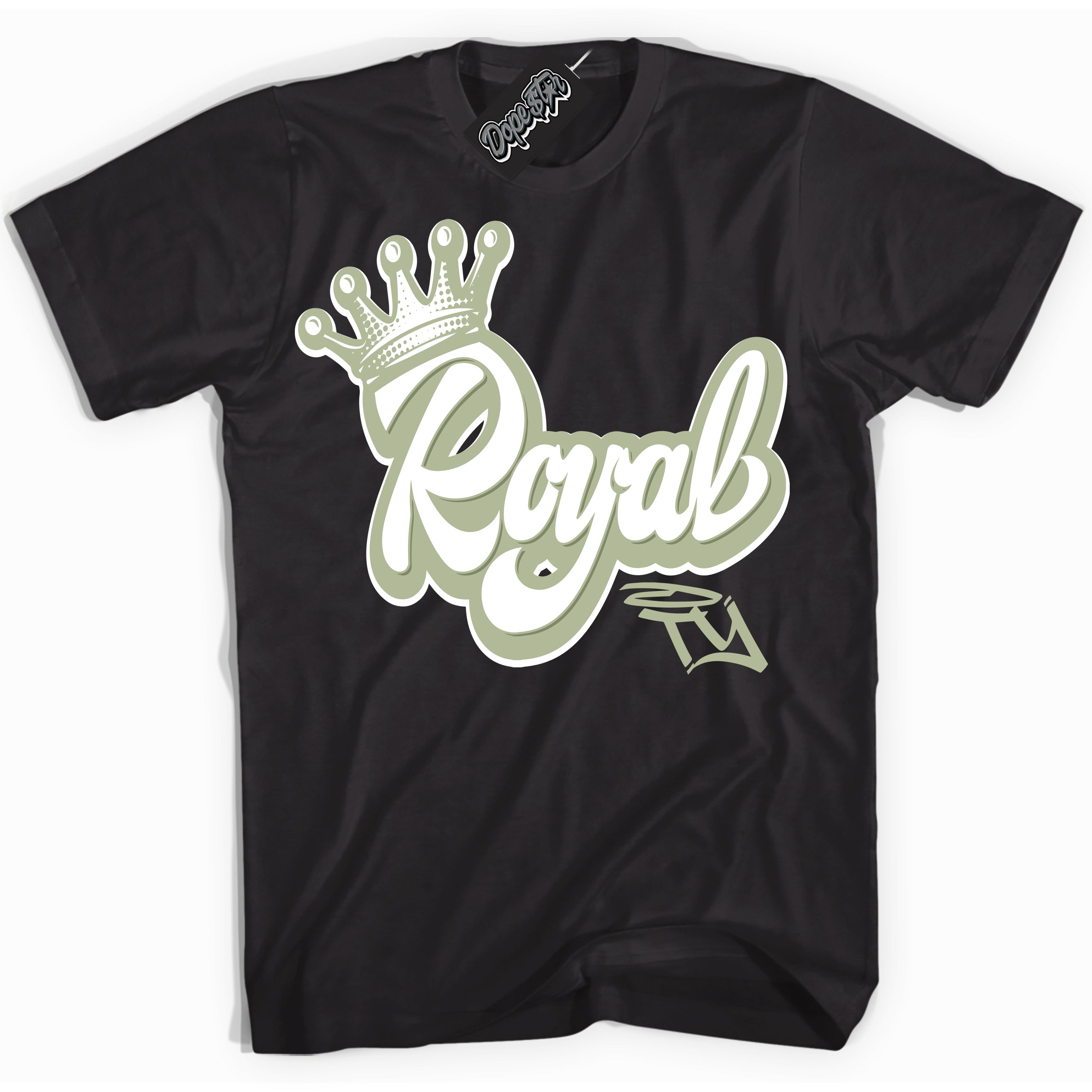 Cool Black Shirt with “ Royalty ” design that perfectly matches Next Nature Olive Aura Dunks.
